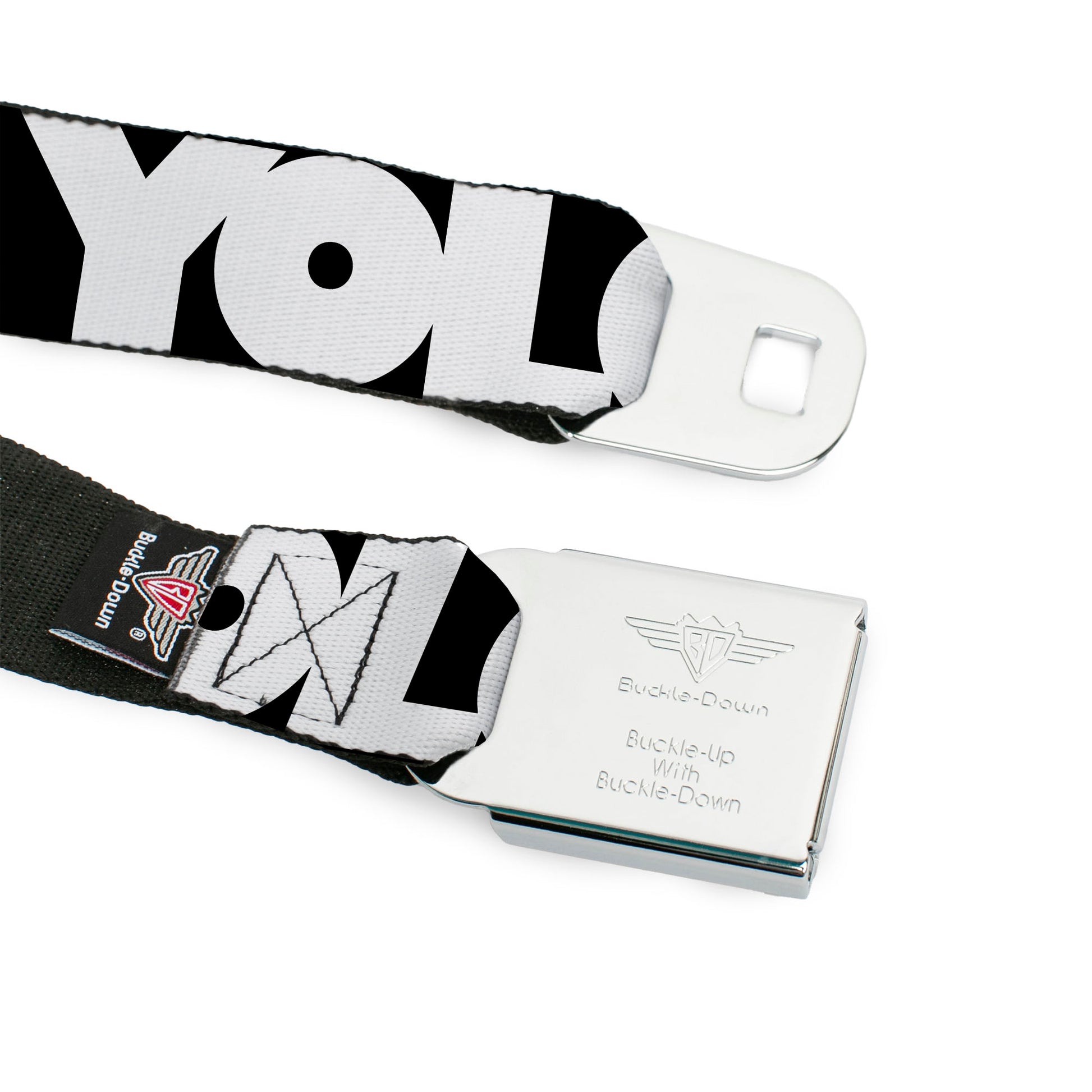 BD Wings Logo CLOSE-UP Full Color Black Silver Seatbelt Belt - YOU'VE GOT A FRIEND Pennsylvania State Silhouette Blue/Gold Webbing Seatbelt Belts Buckle-Down
