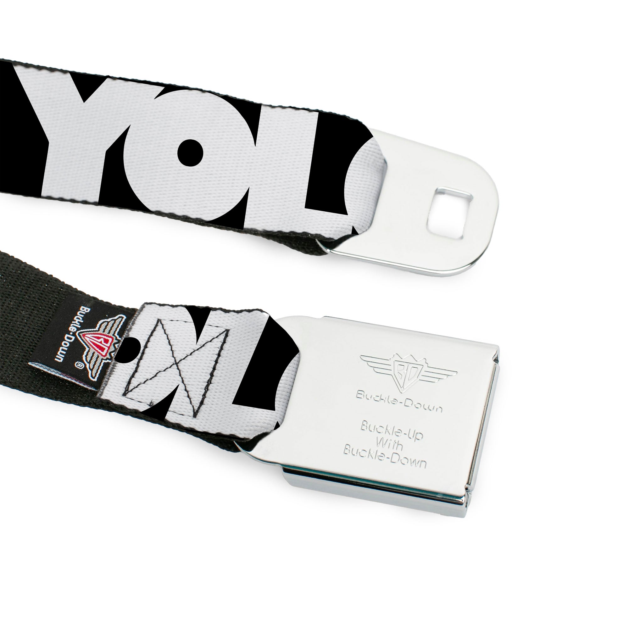 BD Wings Logo CLOSE-UP Full Color Black Silver Seatbelt Belt - YOU'VE GOT A FRIEND Pennsylvania State Silhouette Blue/Gold Webbing Seatbelt Belts Buckle-Down