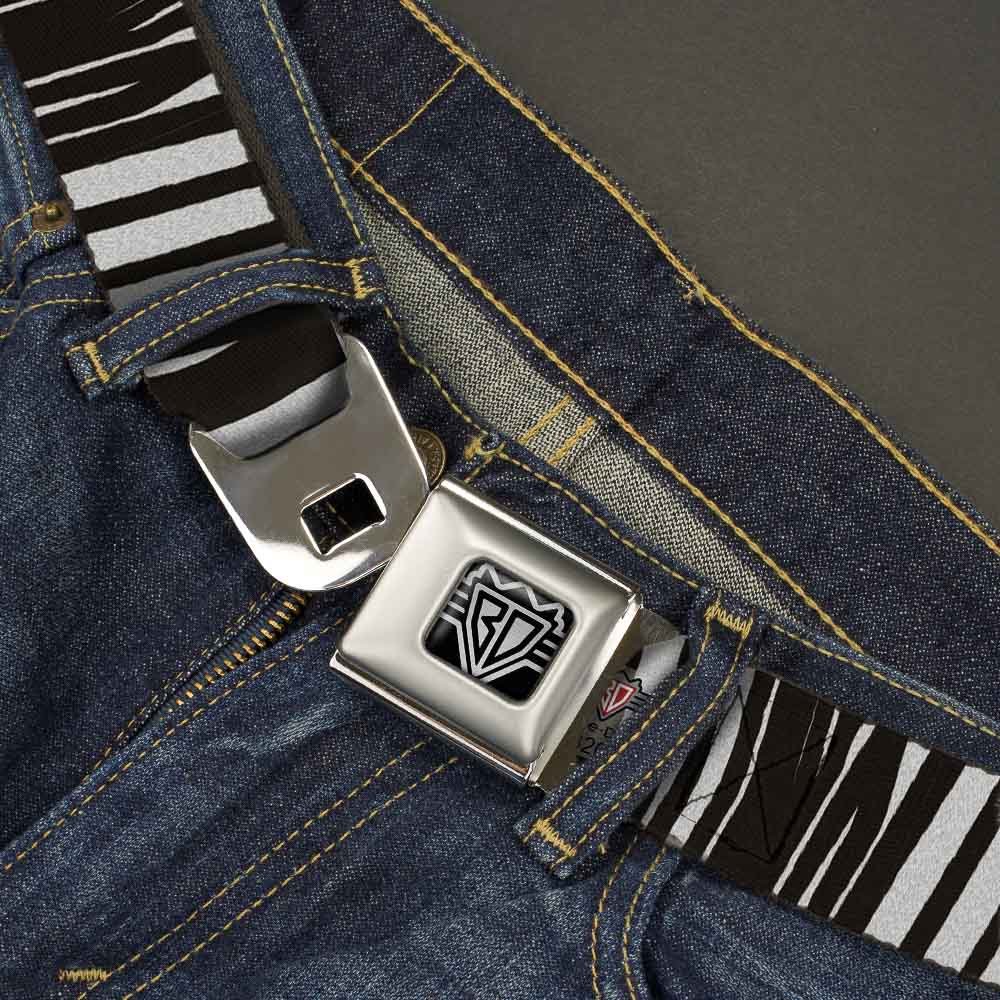 BD Wings Logo CLOSE-UP Full Color Black Silver Seatbelt Belt - Zebra Webbing Seatbelt Belts Buckle-Down