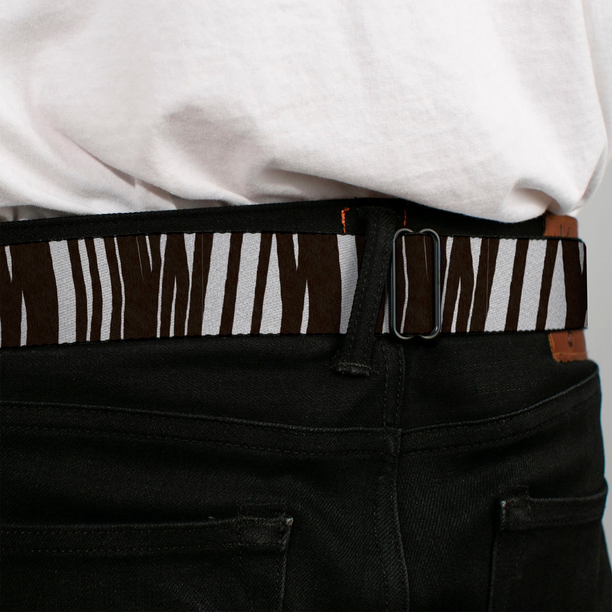 BD Wings Logo CLOSE-UP Full Color Black Silver Seatbelt Belt - Zebra Webbing Seatbelt Belts Buckle-Down