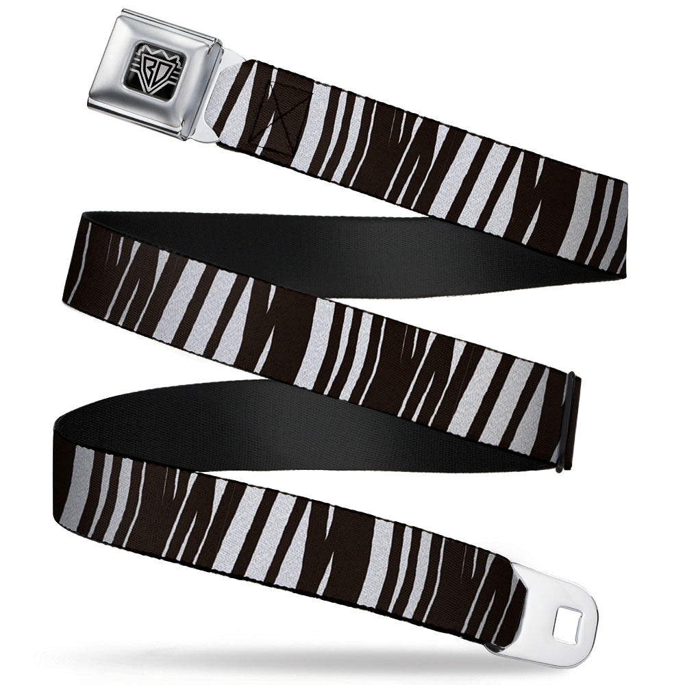 BD Wings Logo CLOSE-UP Full Color Black Silver Seatbelt Belt - Zebra Webbing Seatbelt Belts Buckle-Down