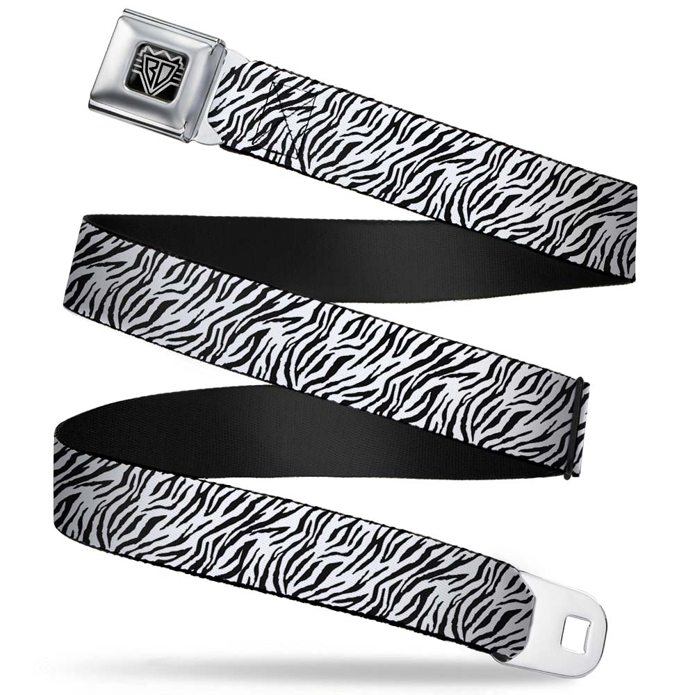 BD Wings Logo CLOSE-UP Full Color Black Silver Seatbelt Belt - Zebra 2 White Webbing Seatbelt Belts Buckle-Down
