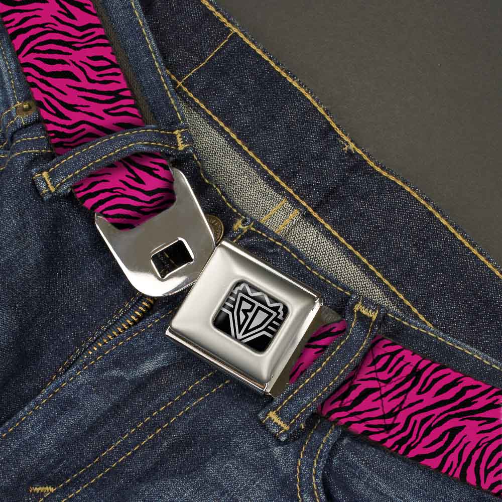 BD Wings Logo CLOSE-UP Full Color Black Silver Seatbelt Belt - Zebra 2 Fuchsia Pink Webbing Seatbelt Belts Buckle-Down