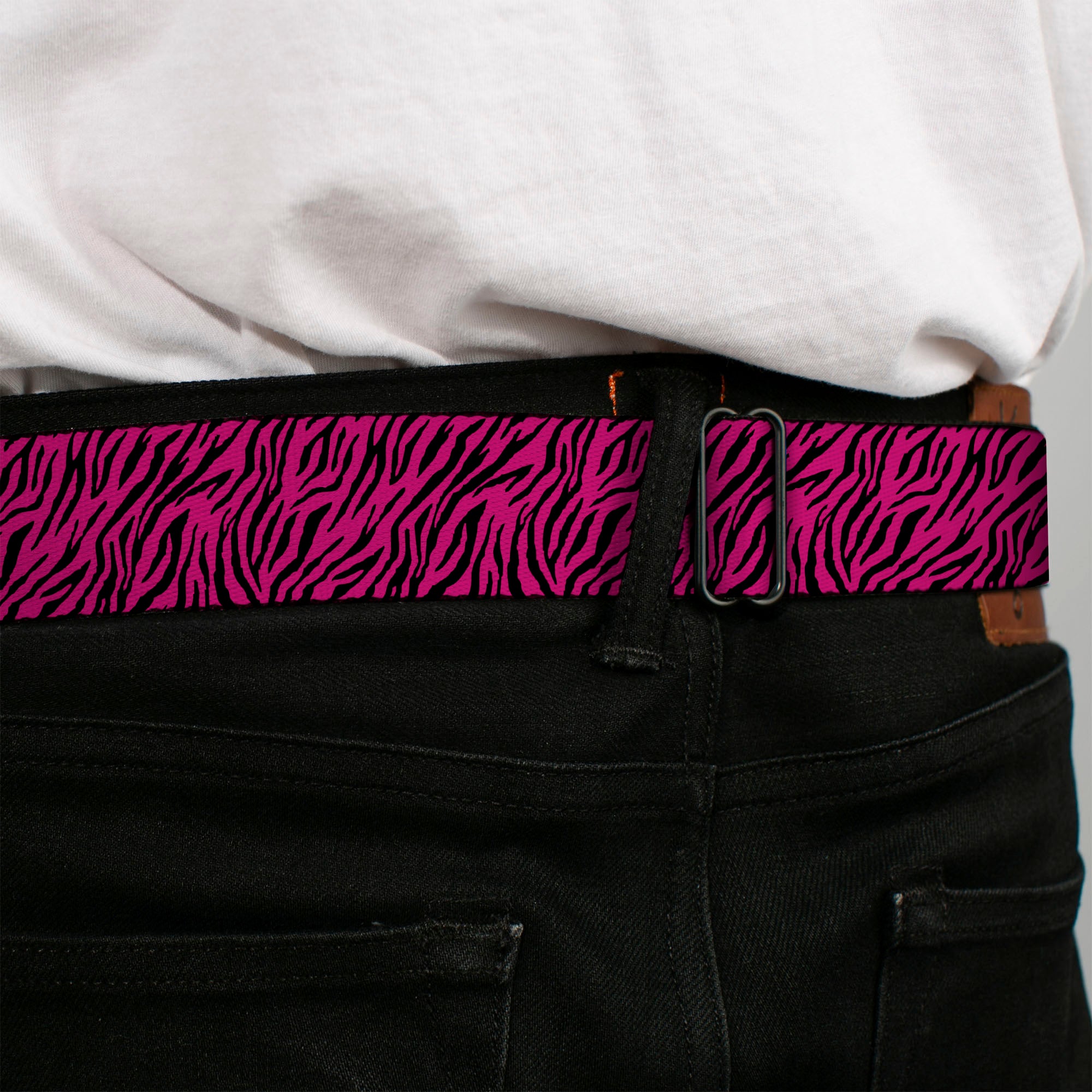 BD Wings Logo CLOSE-UP Full Color Black Silver Seatbelt Belt - Zebra 2 Fuchsia Pink Webbing Seatbelt Belts Buckle-Down