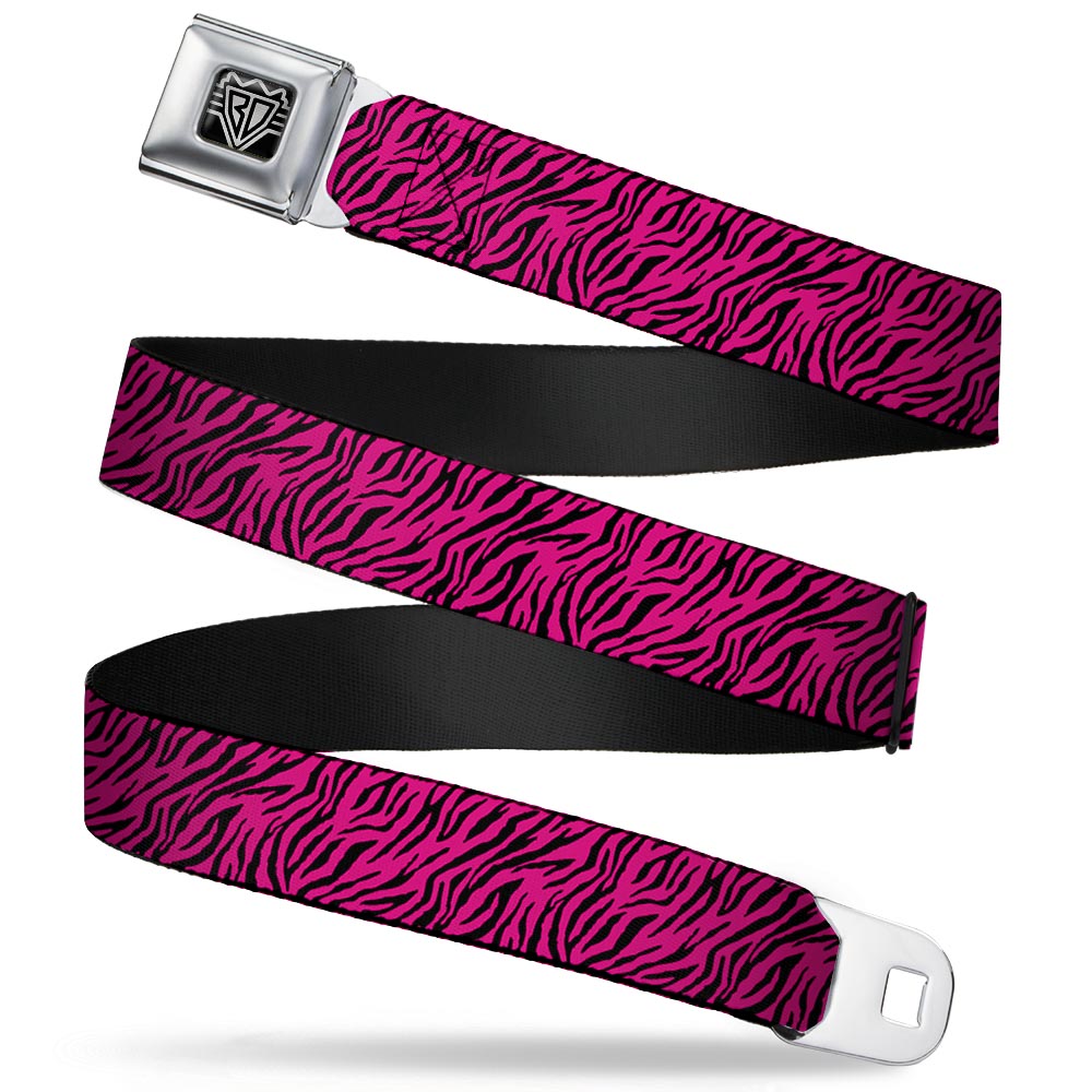 BD Wings Logo CLOSE-UP Full Color Black Silver Seatbelt Belt - Zebra 2 Fuchsia Pink Webbing Seatbelt Belts Buckle-Down