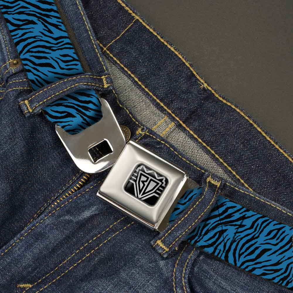 BD Wings Logo CLOSE-UP Full Color Black Silver Seatbelt Belt - Zebra 2 Turquoise Webbing Seatbelt Belts Buckle-Down