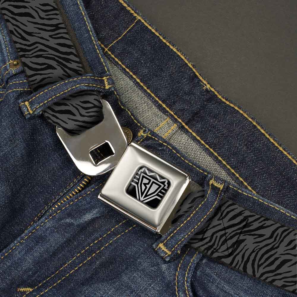 BD Wings Logo CLOSE-UP Full Color Black Silver Seatbelt Belt - Zebra 2 Black/Gray Webbing Seatbelt Belts Buckle-Down