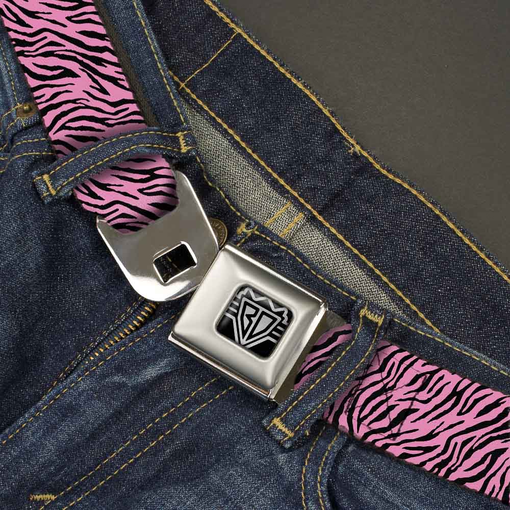 BD Wings Logo CLOSE-UP Full Color Black Silver Seatbelt Belt - Zebra 2 Baby Pink Webbing Seatbelt Belts Buckle-Down