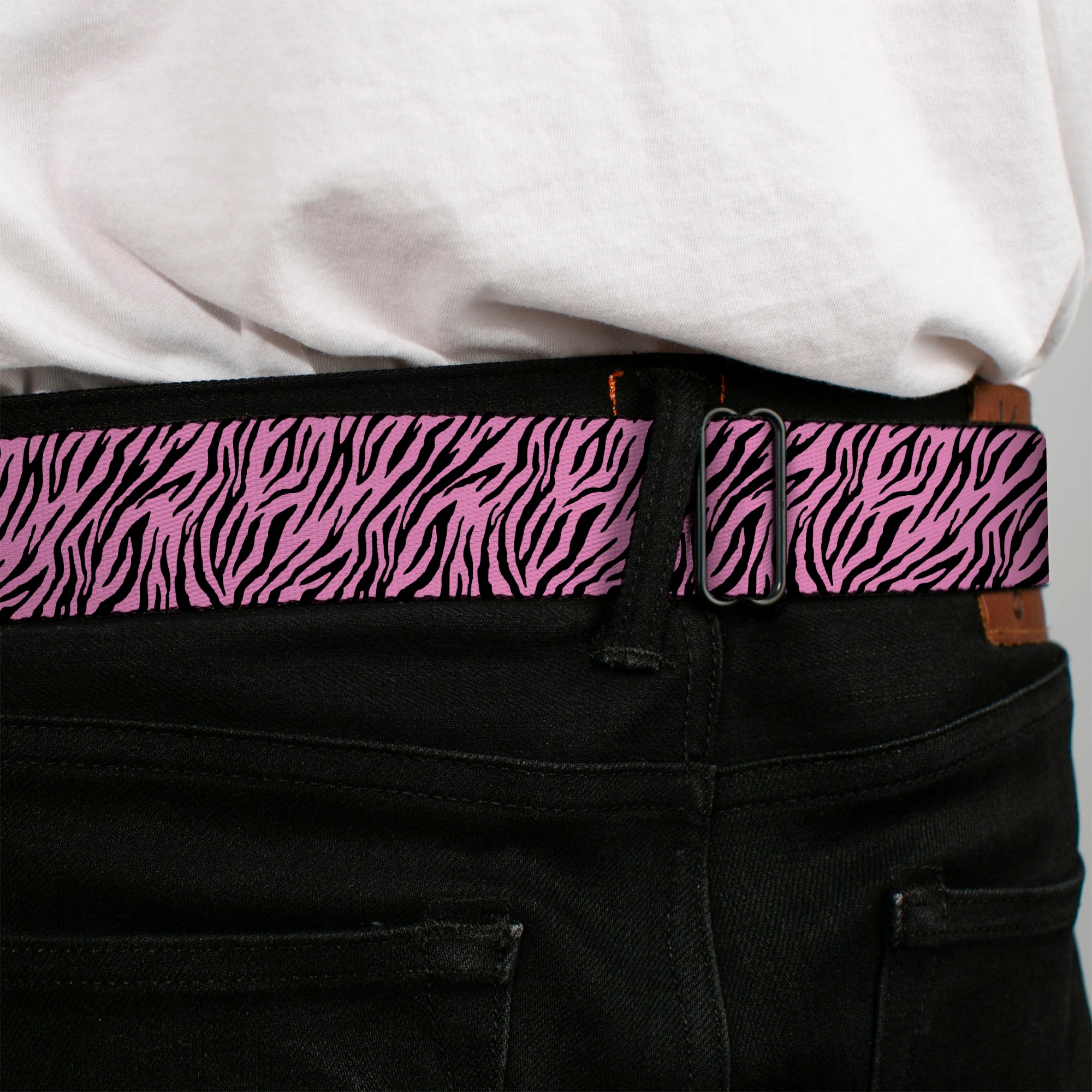 BD Wings Logo CLOSE-UP Full Color Black Silver Seatbelt Belt - Zebra 2 Baby Pink Webbing Seatbelt Belts Buckle-Down
