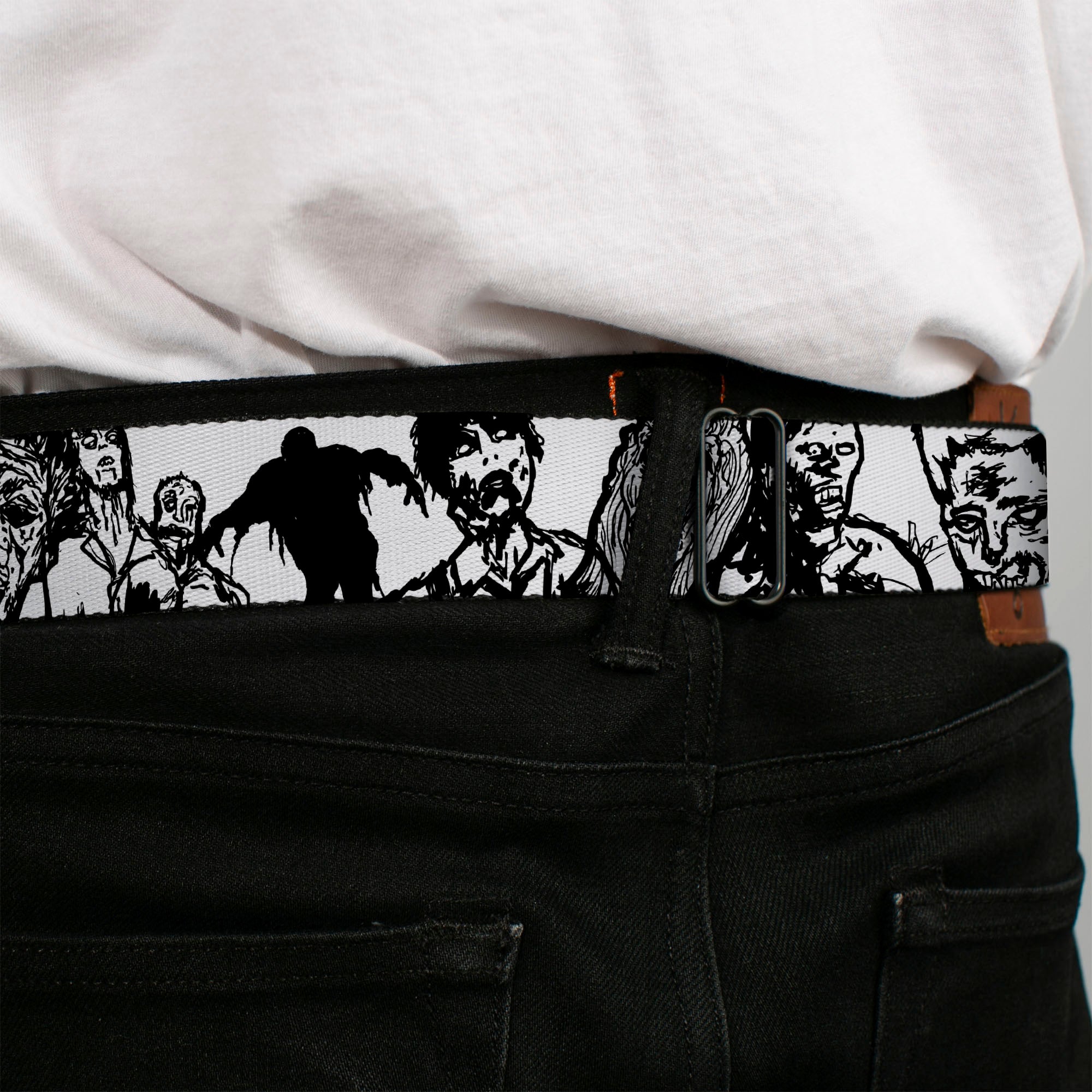 BD Wings Logo CLOSE-UP Full Color Black Silver Seatbelt Belt - Zombies White/Black Webbing Seatbelt Belts Buckle-Down