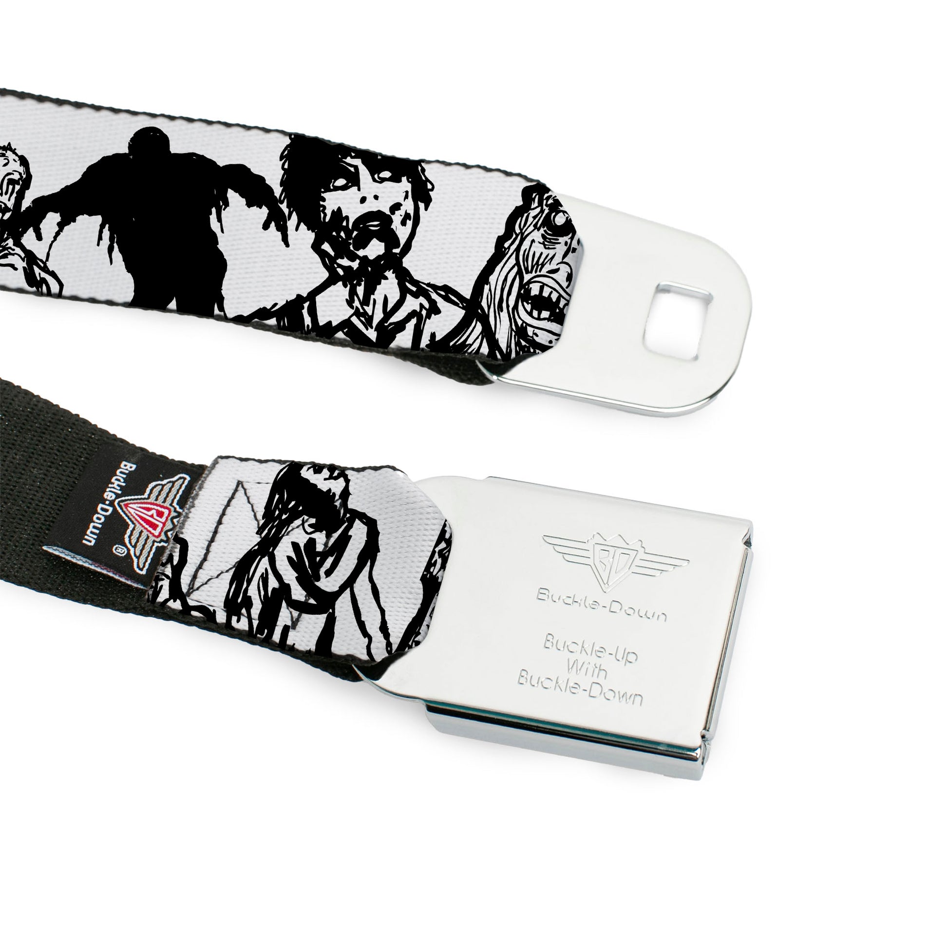 BD Wings Logo CLOSE-UP Full Color Black Silver Seatbelt Belt - Zombies White/Black Webbing Seatbelt Belts Buckle-Down