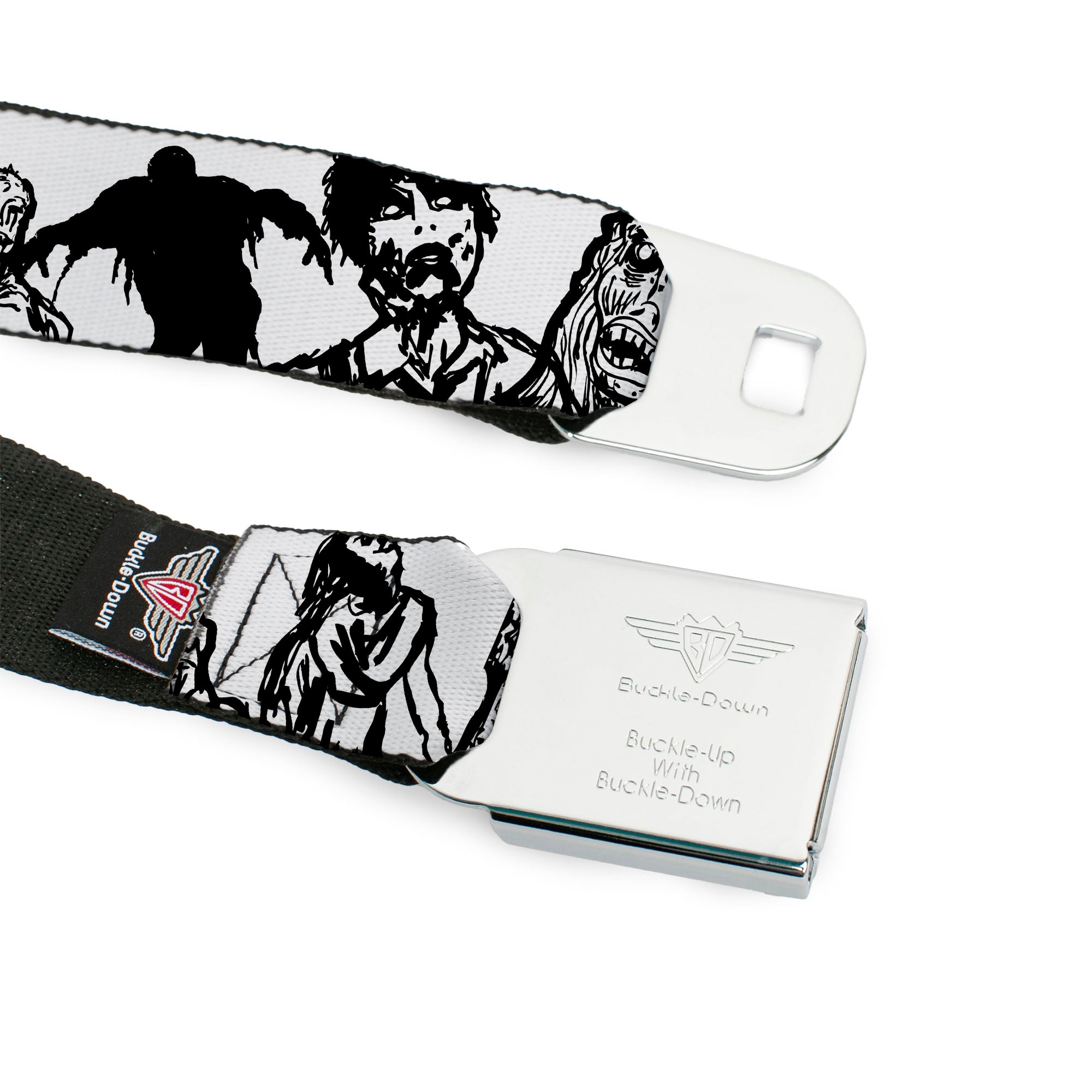 BD Wings Logo CLOSE-UP Full Color Black Silver Seatbelt Belt - Zombies White/Black Webbing Seatbelt Belts Buckle-Down