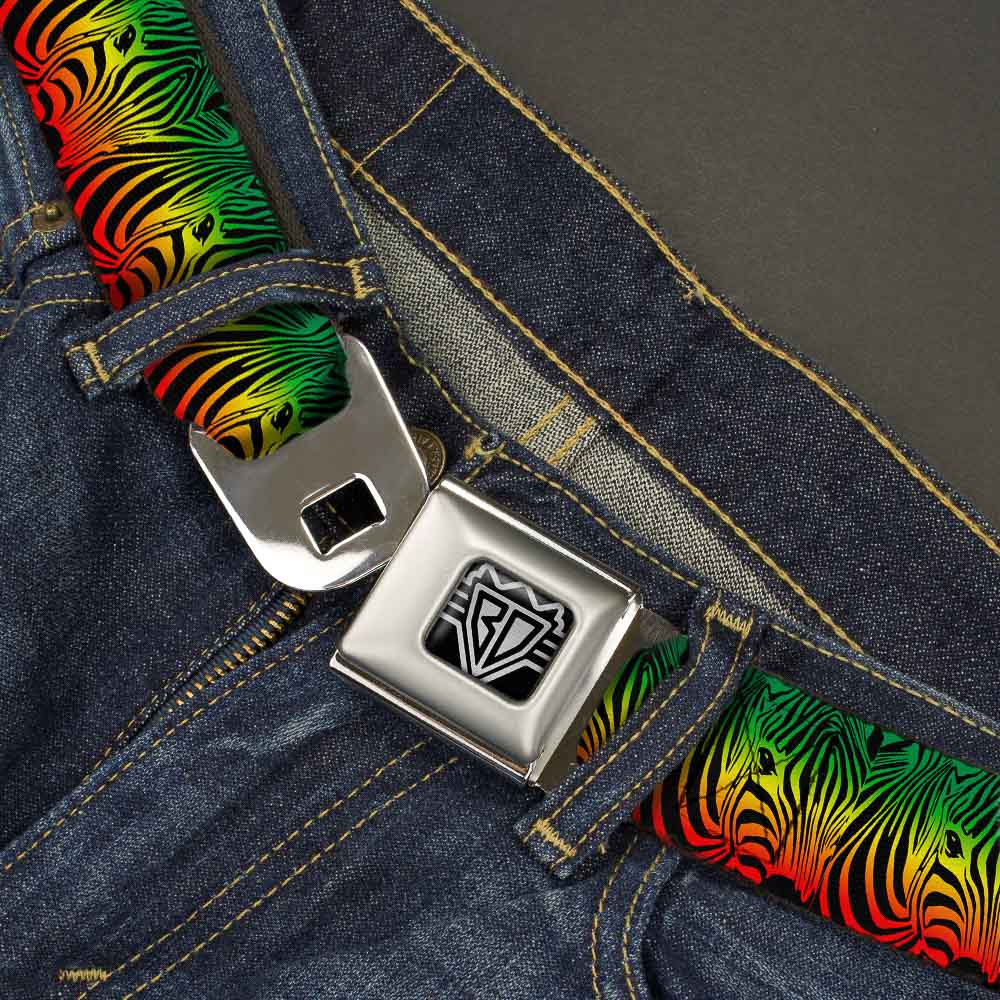 BD Wings Logo CLOSE-UP Full Color Black Silver Seatbelt Belt - Zebra Head Rasta Webbing Seatbelt Belts Buckle-Down