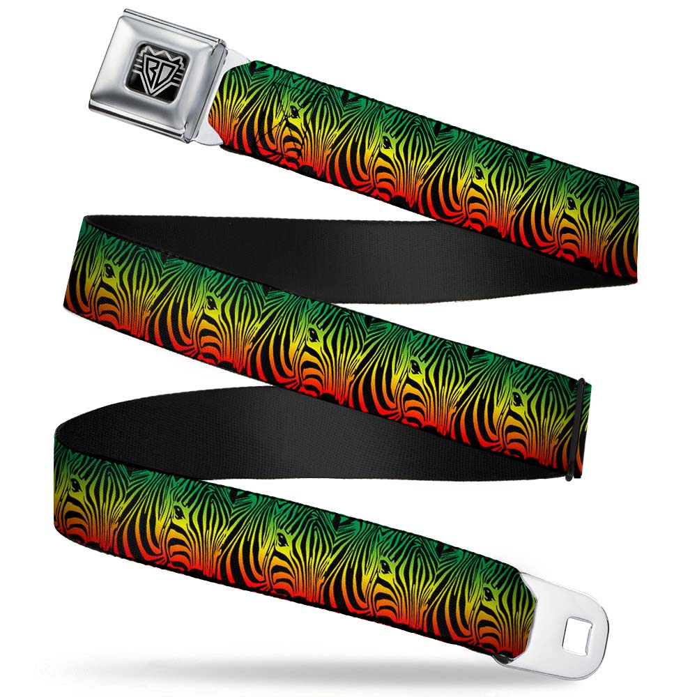 BD Wings Logo CLOSE-UP Full Color Black Silver Seatbelt Belt - Zebra Head Rasta Webbing Seatbelt Belts Buckle-Down