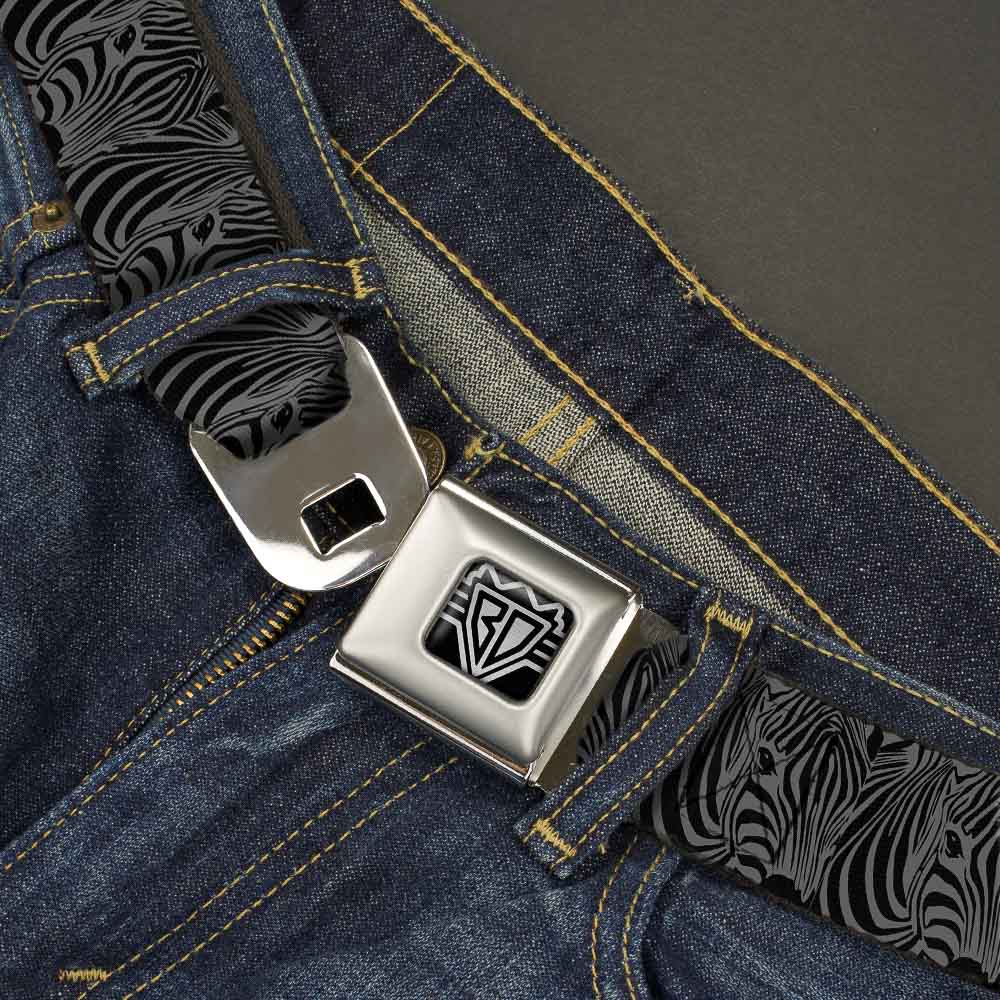 BD Wings Logo CLOSE-UP Full Color Black Silver Seatbelt Belt - Zebra Head Black/Gray Webbing Seatbelt Belts Buckle-Down