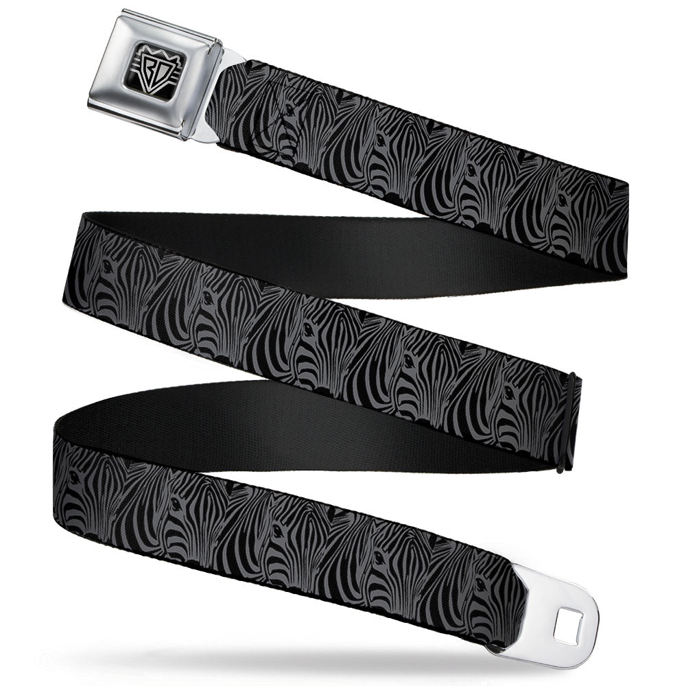 BD Wings Logo CLOSE-UP Full Color Black Silver Seatbelt Belt - Zebra Head Black/Gray Webbing Seatbelt Belts Buckle-Down