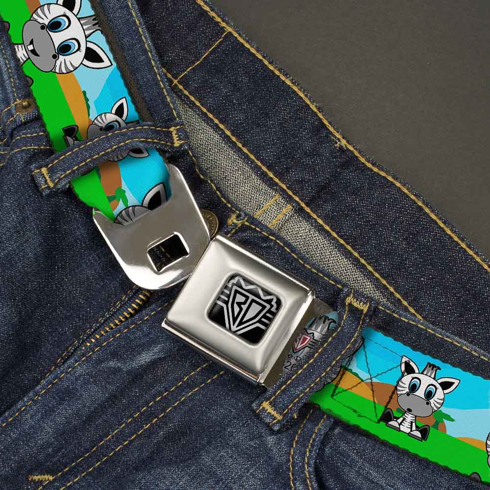 BD Wings Logo CLOSE-UP Full Color Black Silver Seatbelt Belt - Zebra Cartoon Webbing Seatbelt Belts Buckle-Down