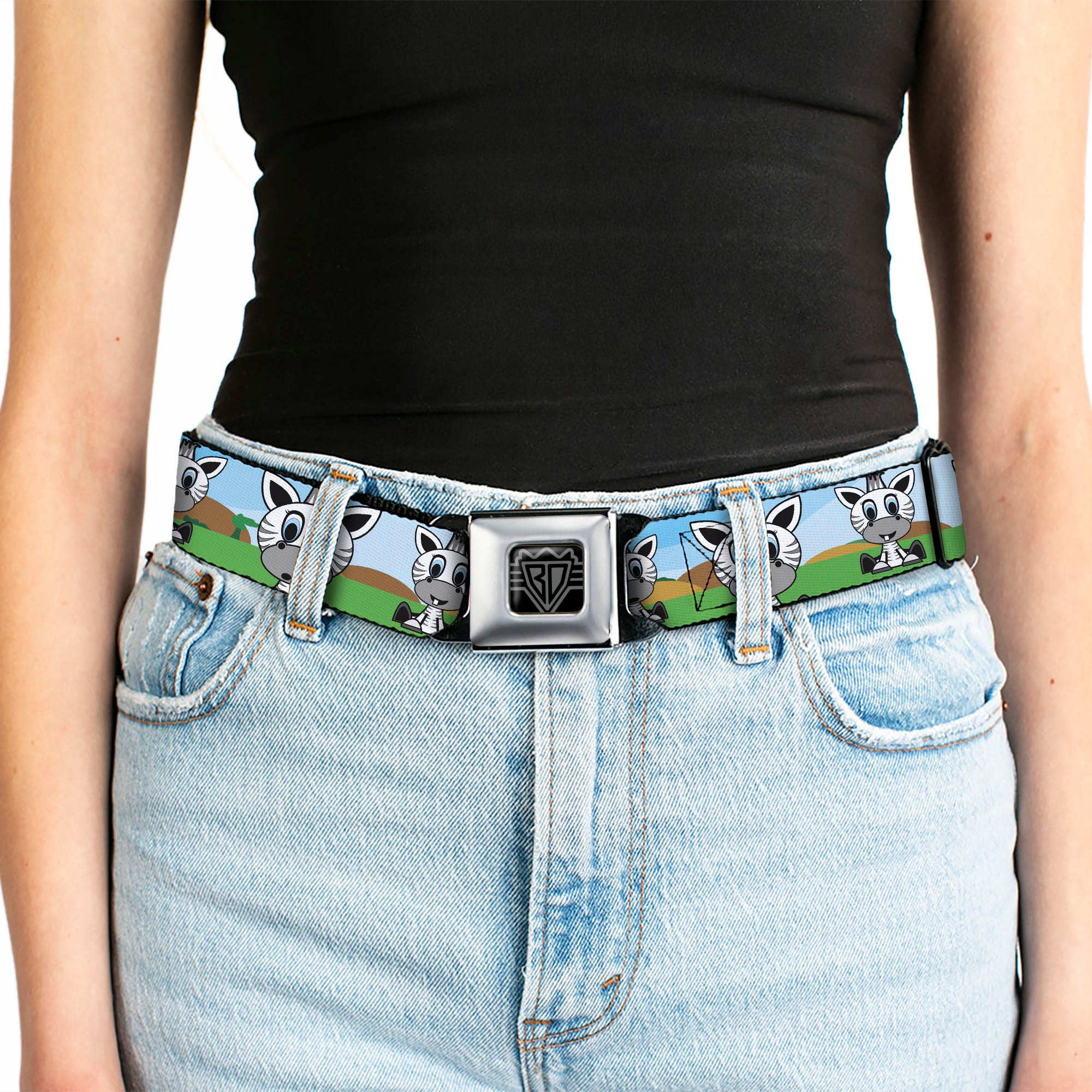 BD Wings Logo CLOSE-UP Full Color Black Silver Seatbelt Belt - Zebra Cartoon Webbing Seatbelt Belts Buckle-Down