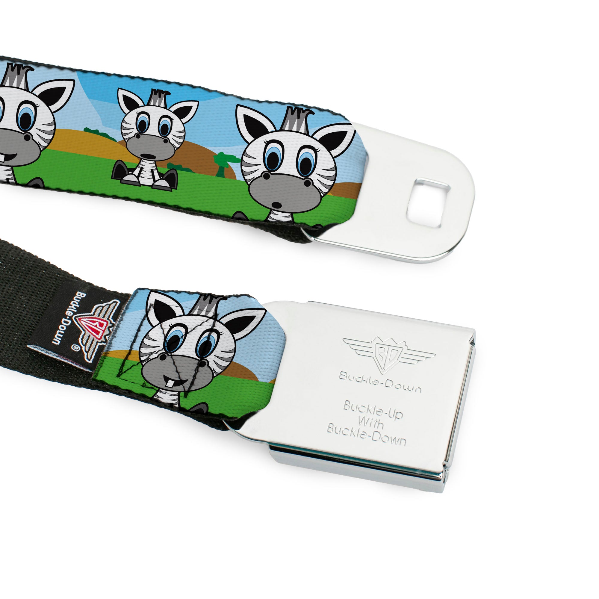 BD Wings Logo CLOSE-UP Full Color Black Silver Seatbelt Belt - Zebra Cartoon Webbing Seatbelt Belts Buckle-Down