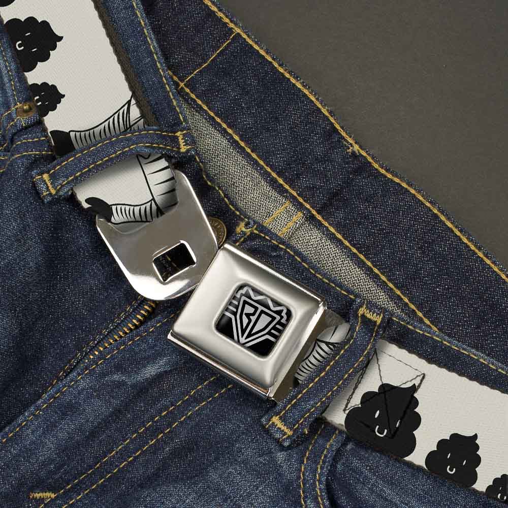 BD Wings Logo CLOSE-UP Full Color Black Silver Seatbelt Belt - Zebra Poops Off-White/Black Webbing Seatbelt Belts Buckle-Down
