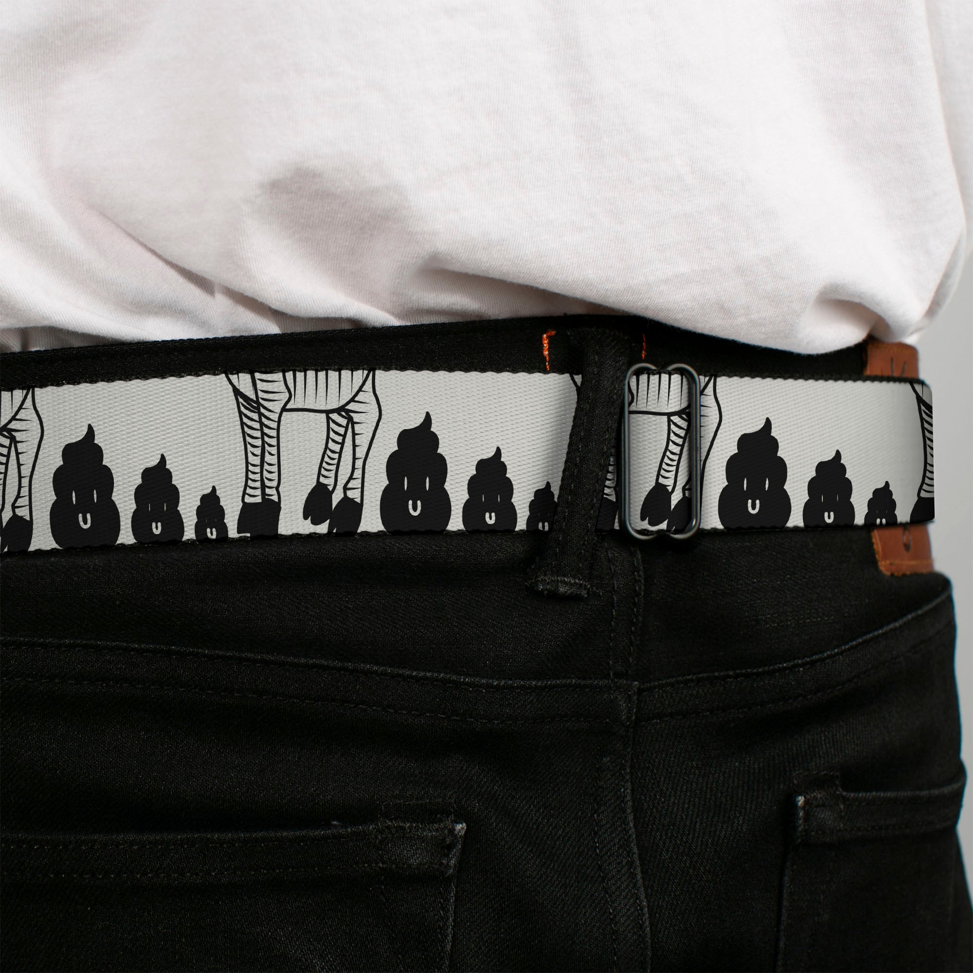 BD Wings Logo CLOSE-UP Full Color Black Silver Seatbelt Belt - Zebra Poops Off-White/Black Webbing Seatbelt Belts Buckle-Down