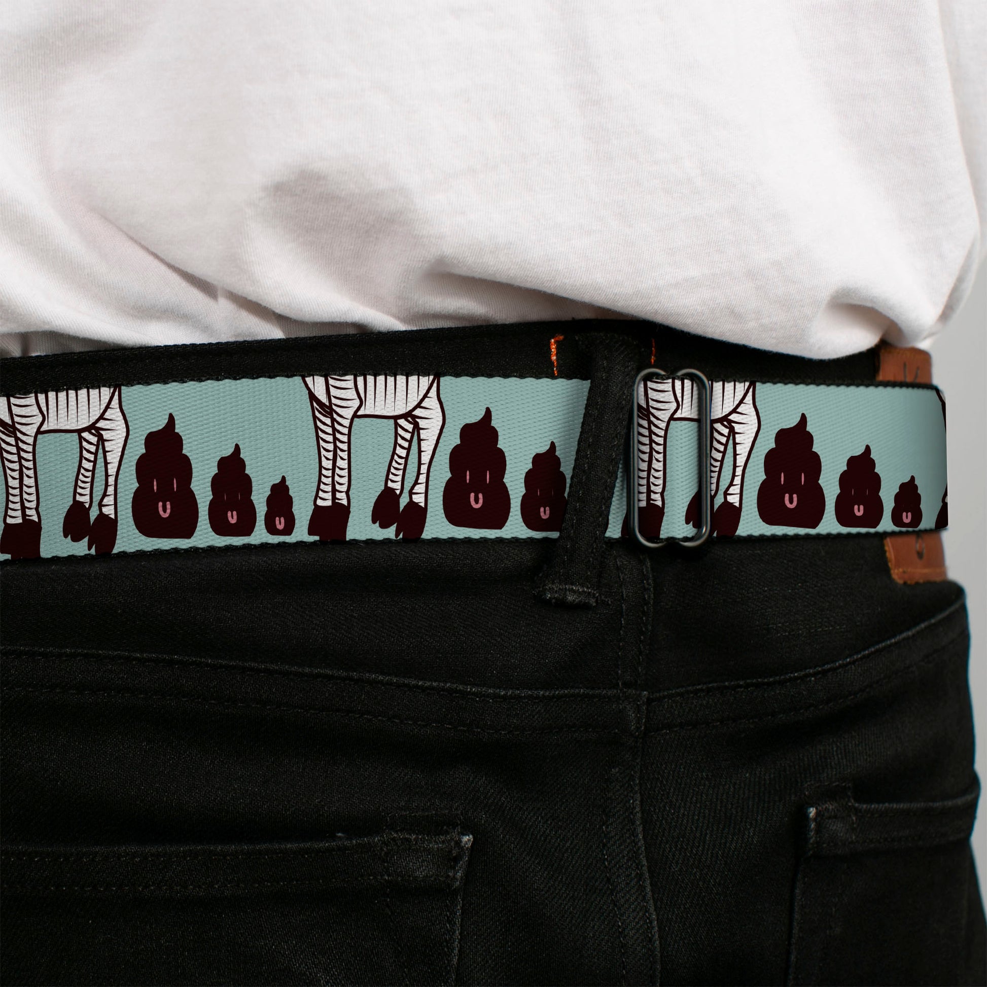 BD Wings Logo CLOSE-UP Full Color Black Silver Seatbelt Belt - Zebra Poops Color Webbing Seatbelt Belts Buckle-Down