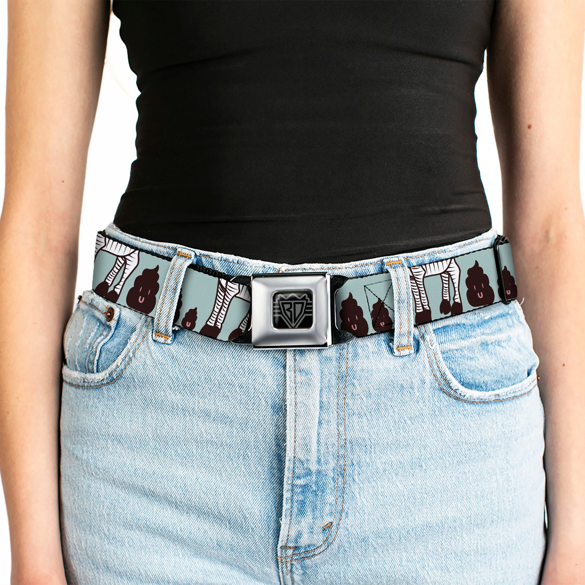 BD Wings Logo CLOSE-UP Full Color Black Silver Seatbelt Belt - Zebra Poops Color Webbing Seatbelt Belts Buckle-Down