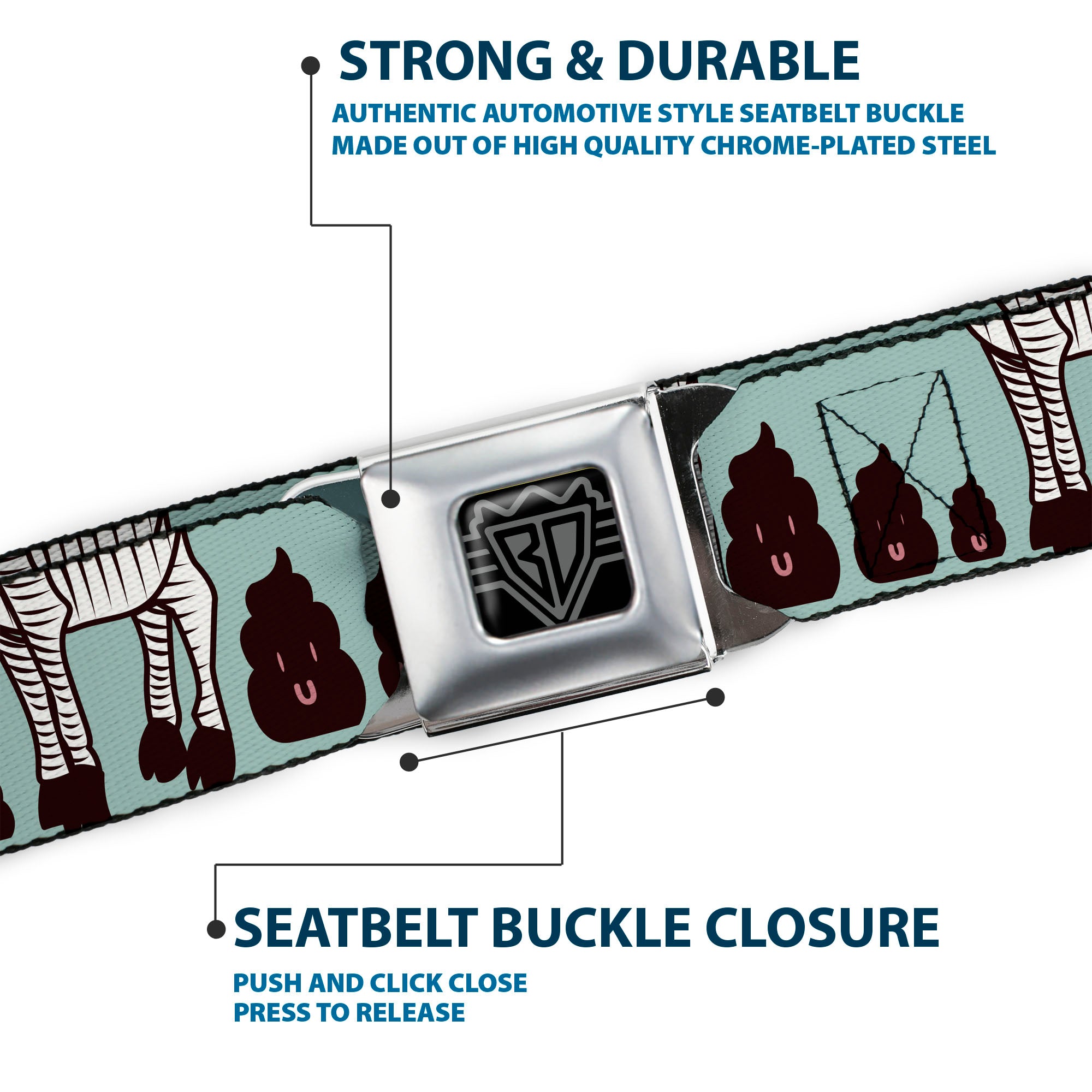 BD Wings Logo CLOSE-UP Full Color Black Silver Seatbelt Belt - Zebra Poops Color Webbing Seatbelt Belts Buckle-Down