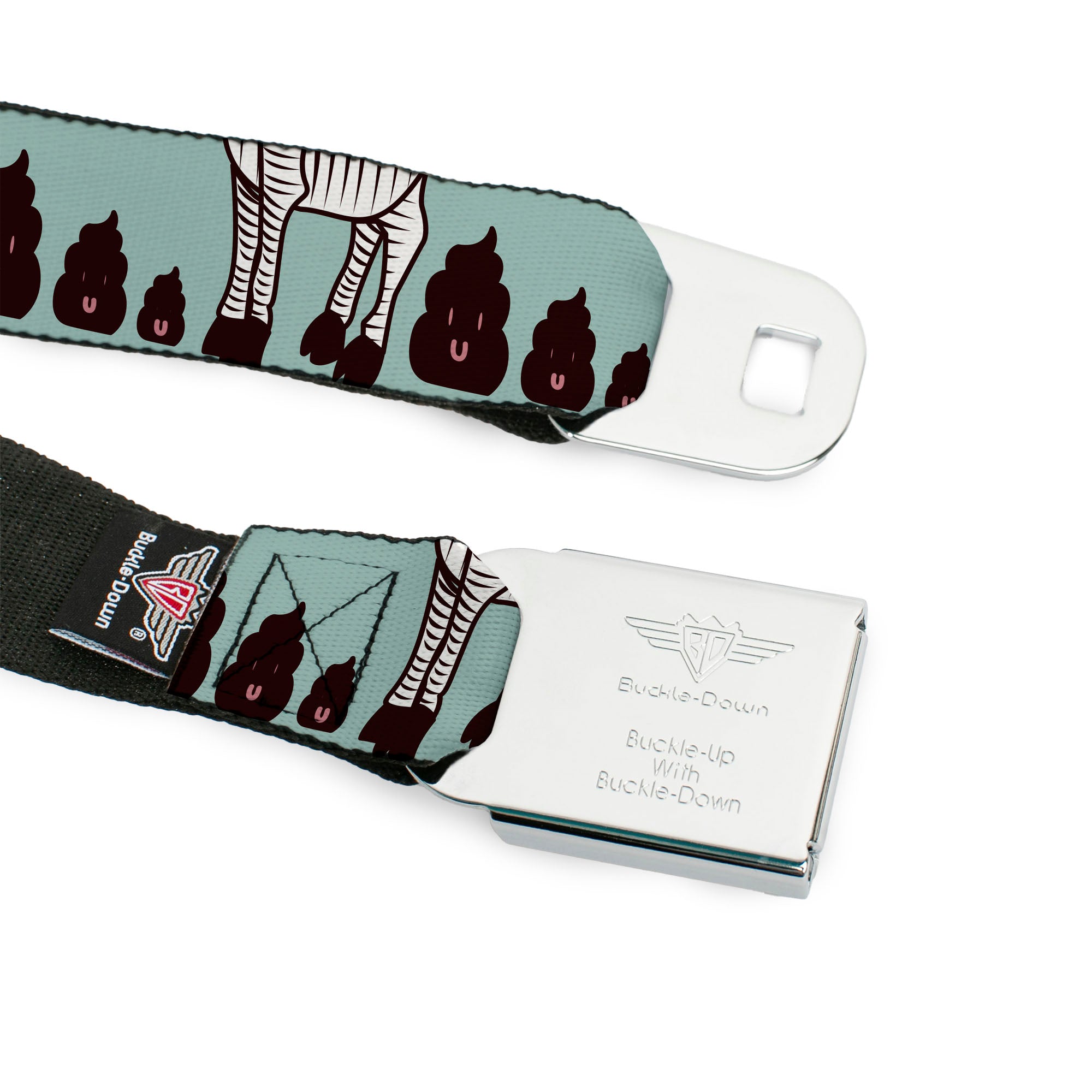 BD Wings Logo CLOSE-UP Full Color Black Silver Seatbelt Belt - Zebra Poops Color Webbing Seatbelt Belts Buckle-Down