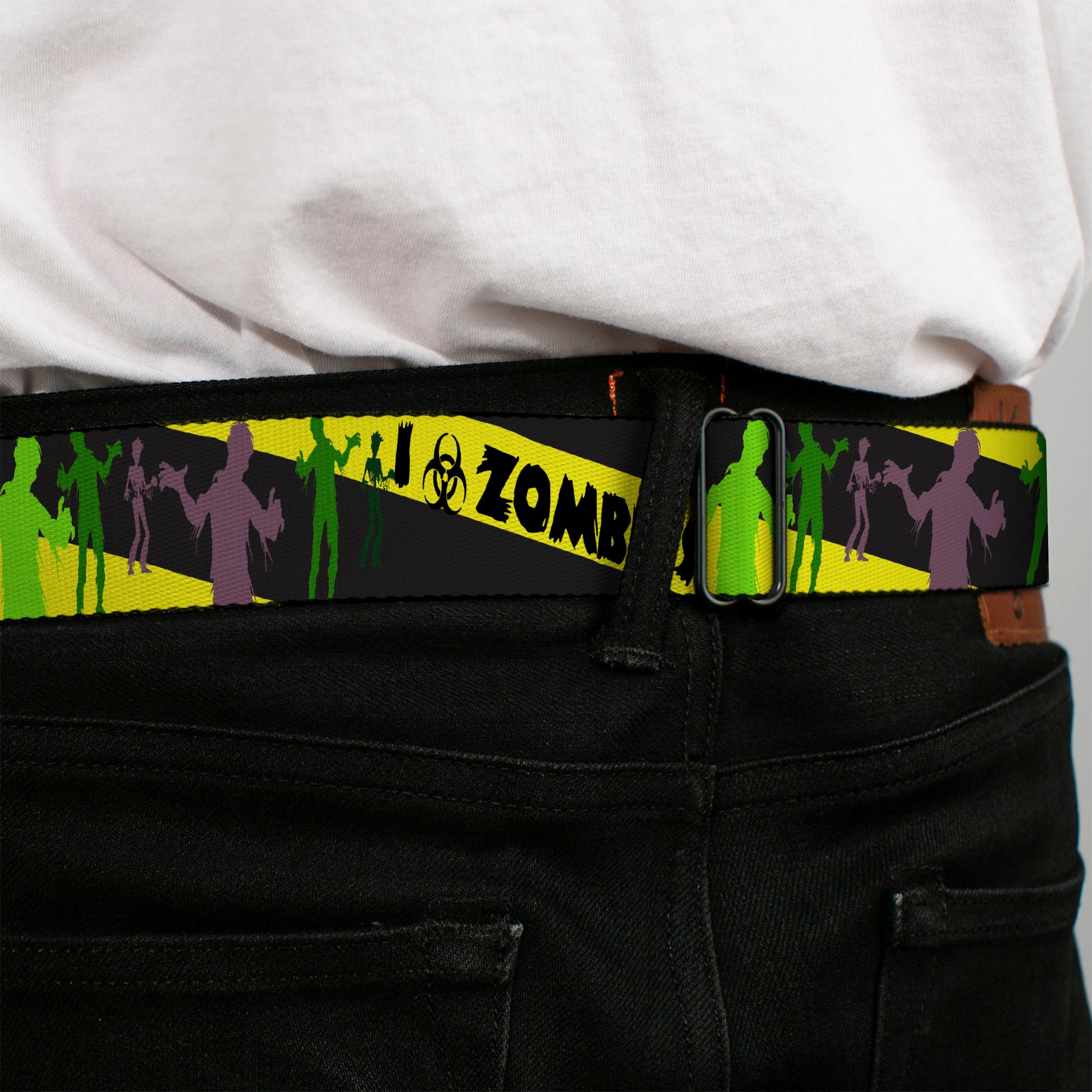 BD Wings Logo CLOSE-UP Full Color Black Silver Seatbelt Belt - Zombies Biohazard Black/Yellow/Green Webbing Seatbelt Belts Buckle-Down