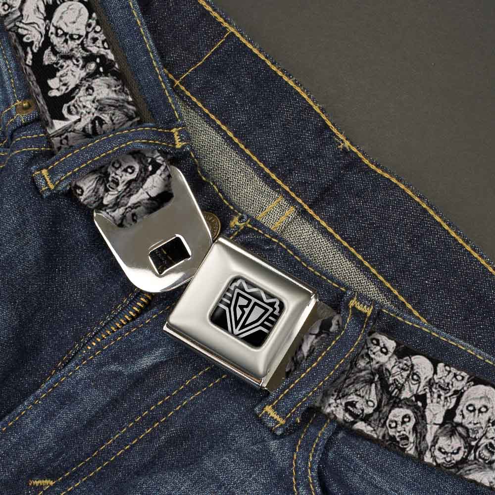 BD Wings Logo CLOSE-UP Full Color Black Silver Seatbelt Belt - Zombie Skulls Sketch Webbing Seatbelt Belts Buckle-Down