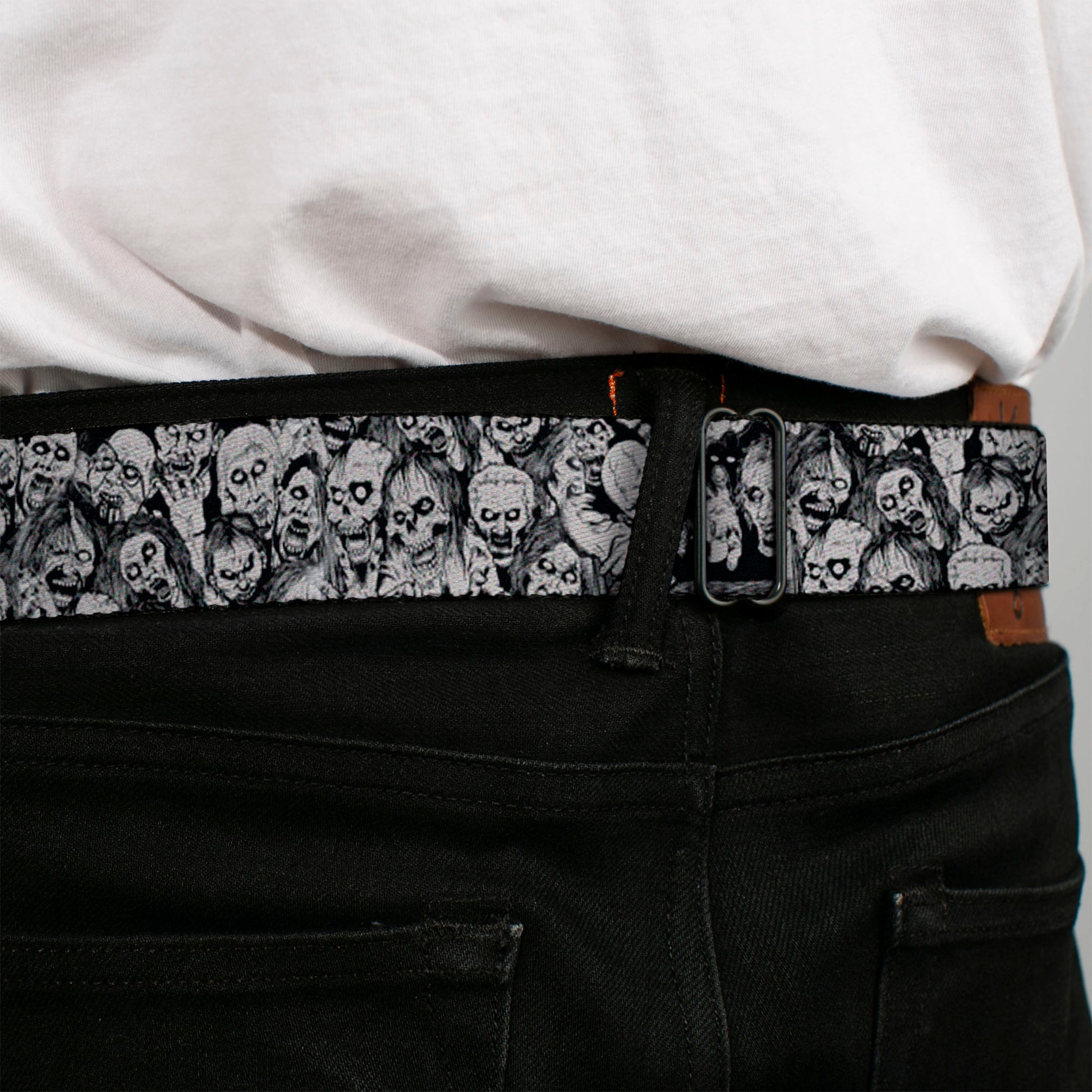BD Wings Logo CLOSE-UP Full Color Black Silver Seatbelt Belt - Zombie Skulls Sketch Webbing Seatbelt Belts Buckle-Down