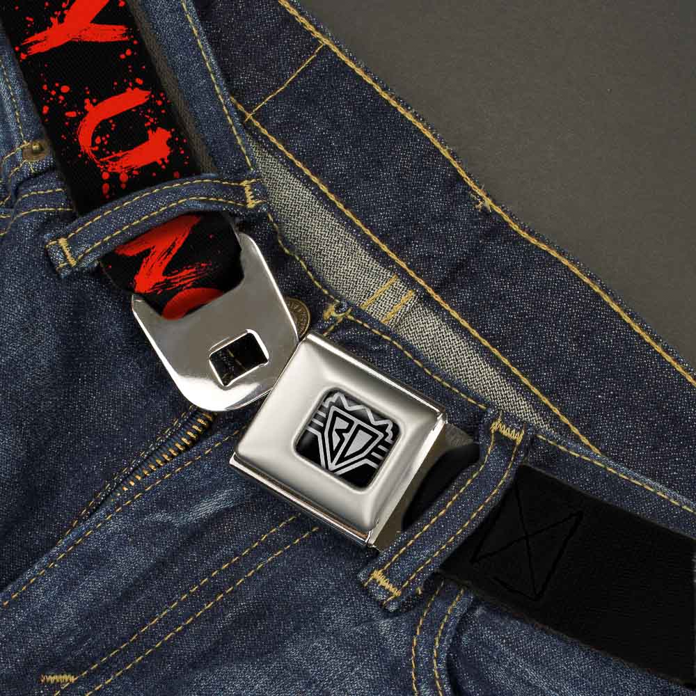 BD Wings Logo CLOSE-UP Full Color Black Silver Seatbelt Belt - Zombies Y U NO DIE Black/White/Red Webbing Seatbelt Belts Buckle-Down