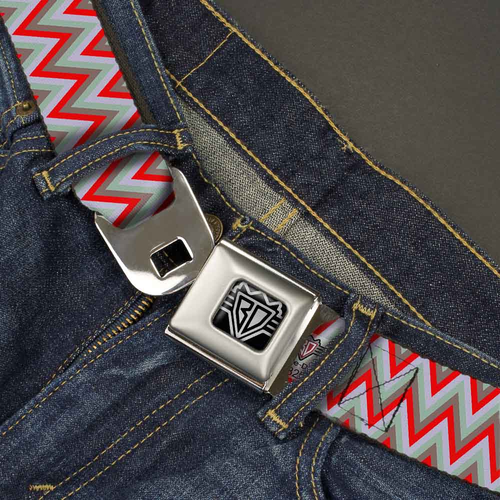 BD Wings Logo CLOSE-UP Full Color Black Silver Seatbelt Belt - Zig Zag White/Tan/Gray/Red Webbing Seatbelt Belts Buckle-Down