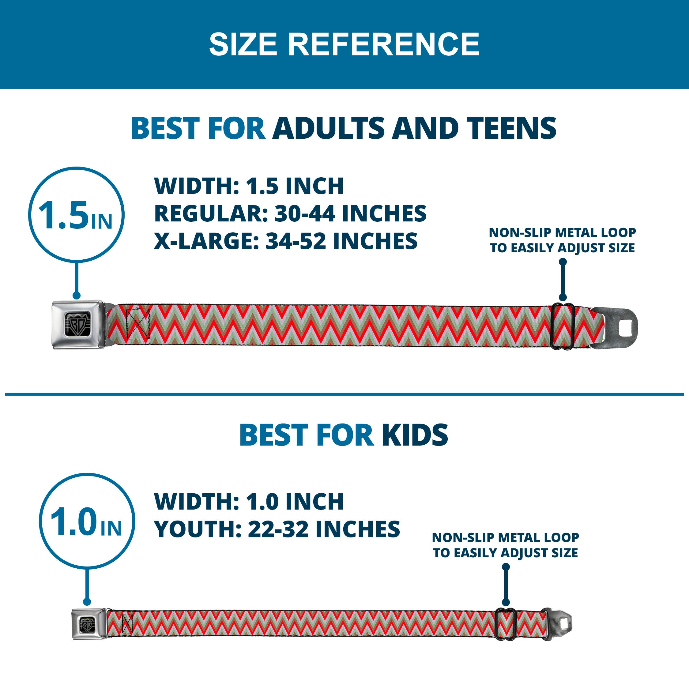 BD Wings Logo CLOSE-UP Full Color Black Silver Seatbelt Belt - Zig Zag White/Tan/Gray/Red Webbing Seatbelt Belts Buckle-Down