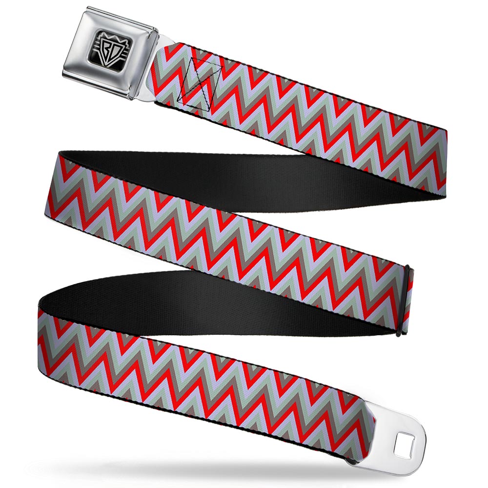 BD Wings Logo CLOSE-UP Full Color Black Silver Seatbelt Belt - Zig Zag White/Tan/Gray/Red Webbing Seatbelt Belts Buckle-Down