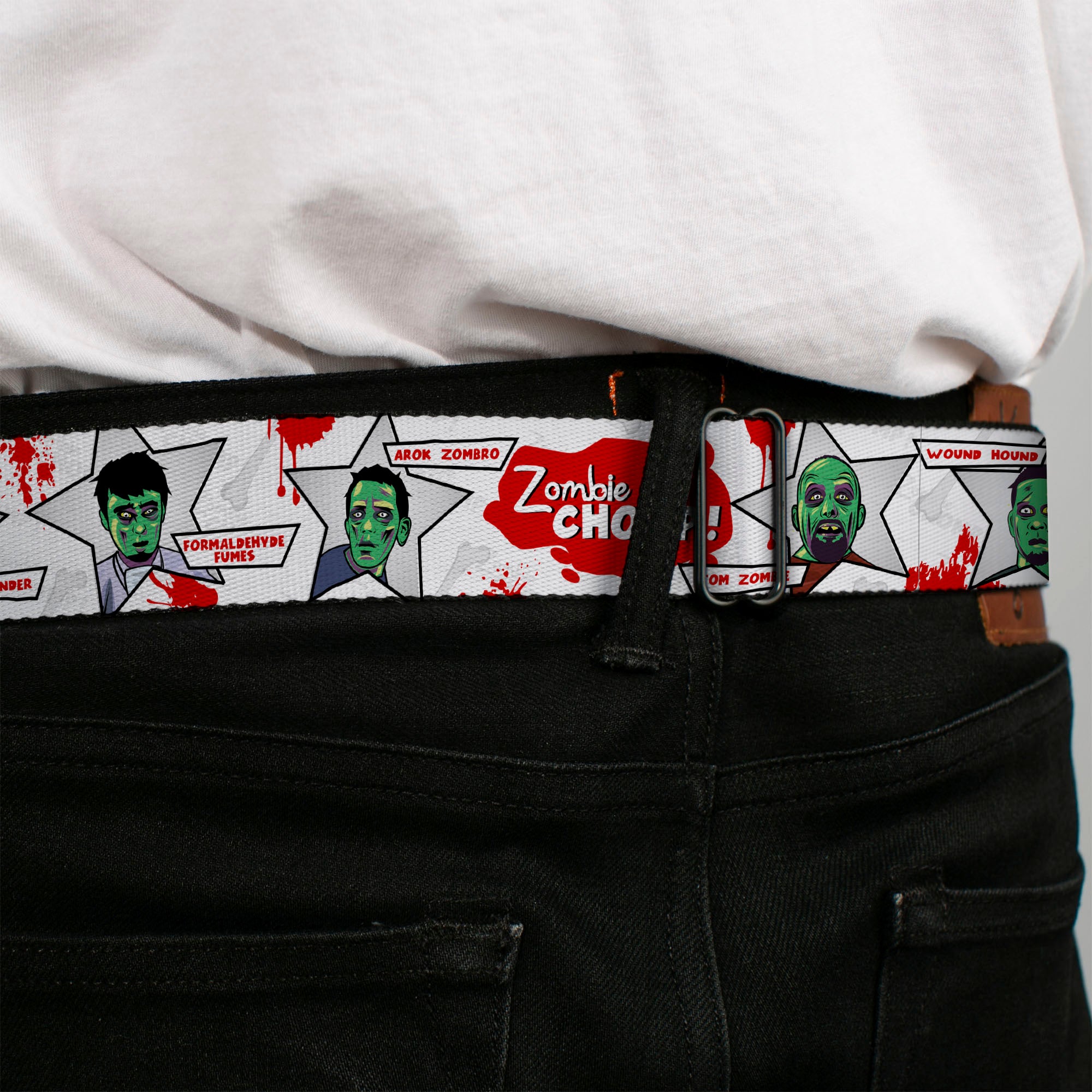 BD Wings Logo CLOSE-UP Full Color Black Silver Seatbelt Belt - Zombie CHOMP! Webbing Seatbelt Belts Buckle-Down