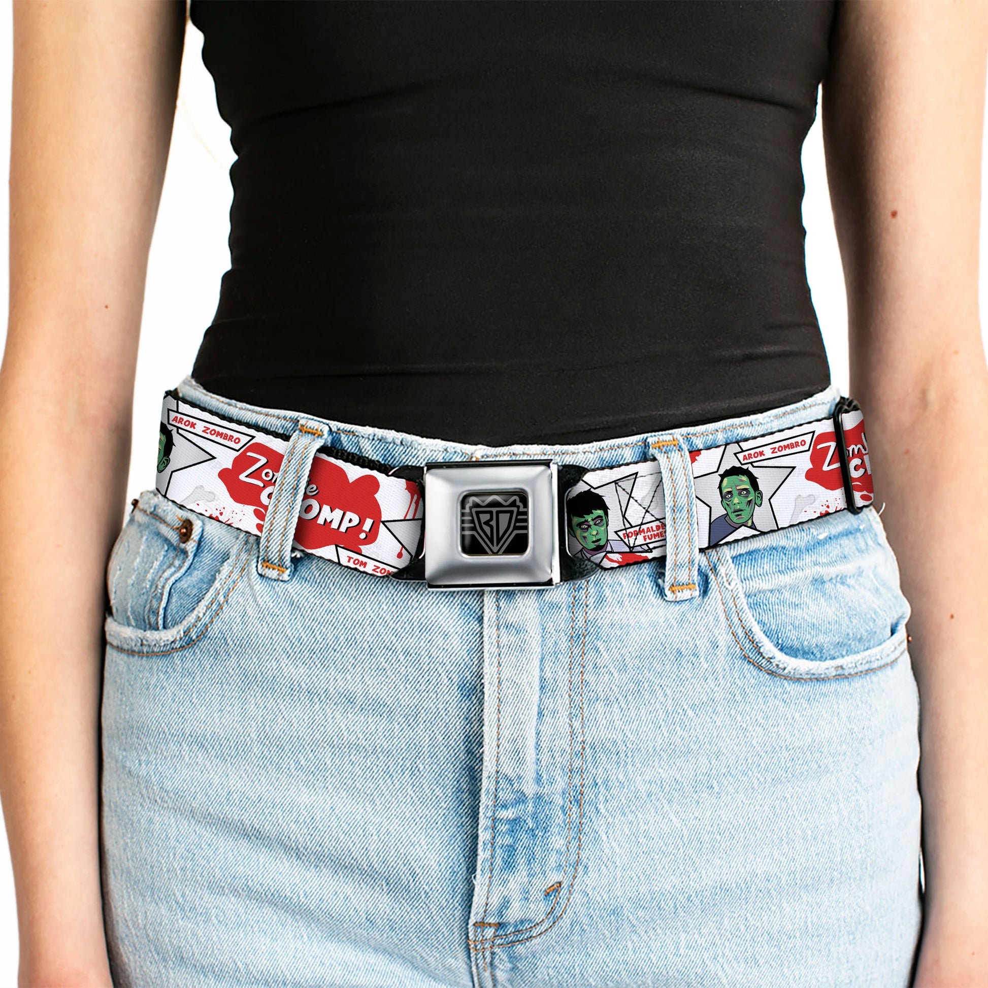 BD Wings Logo CLOSE-UP Full Color Black Silver Seatbelt Belt - Zombie CHOMP! Webbing Seatbelt Belts Buckle-Down
