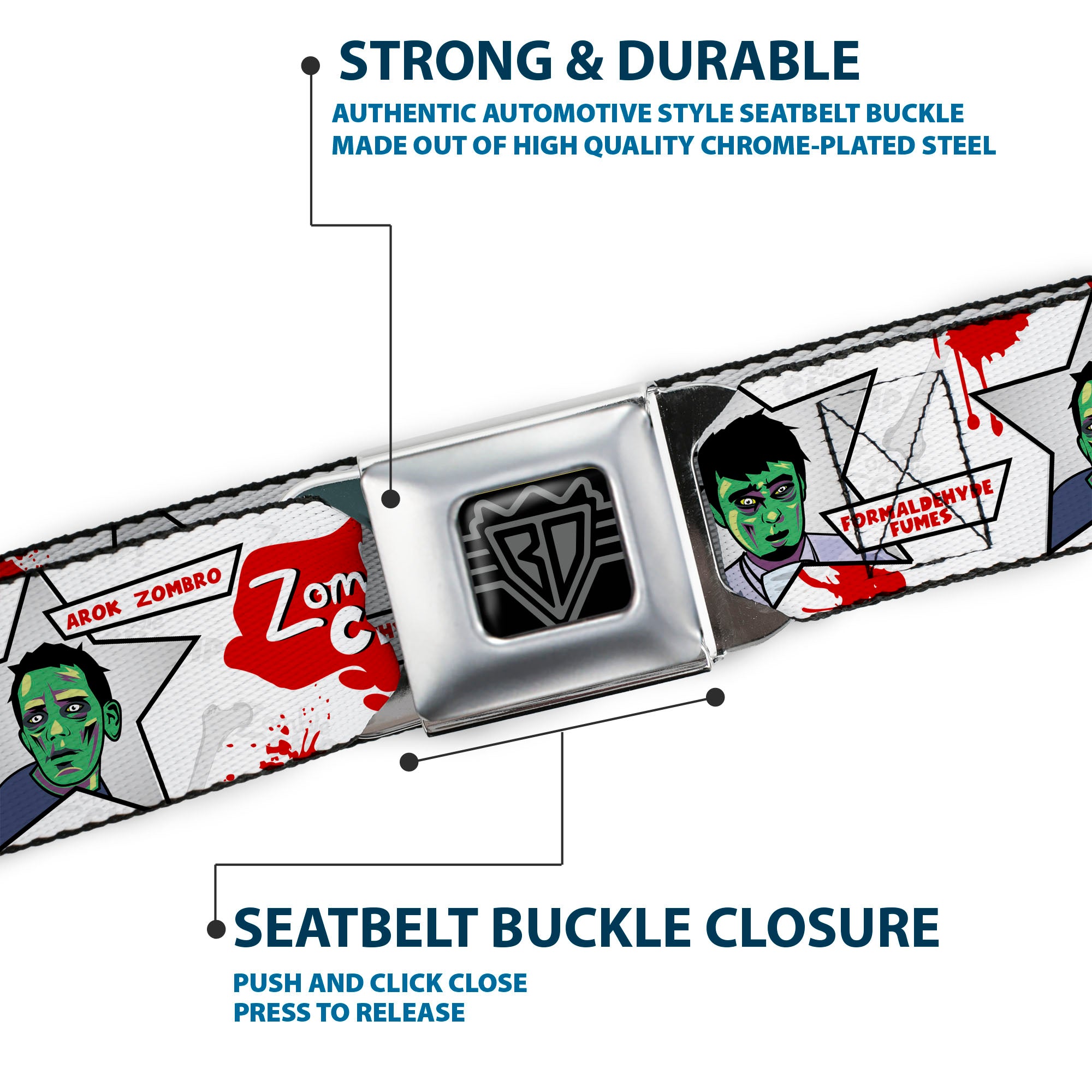 BD Wings Logo CLOSE-UP Full Color Black Silver Seatbelt Belt - Zombie CHOMP! Webbing Seatbelt Belts Buckle-Down