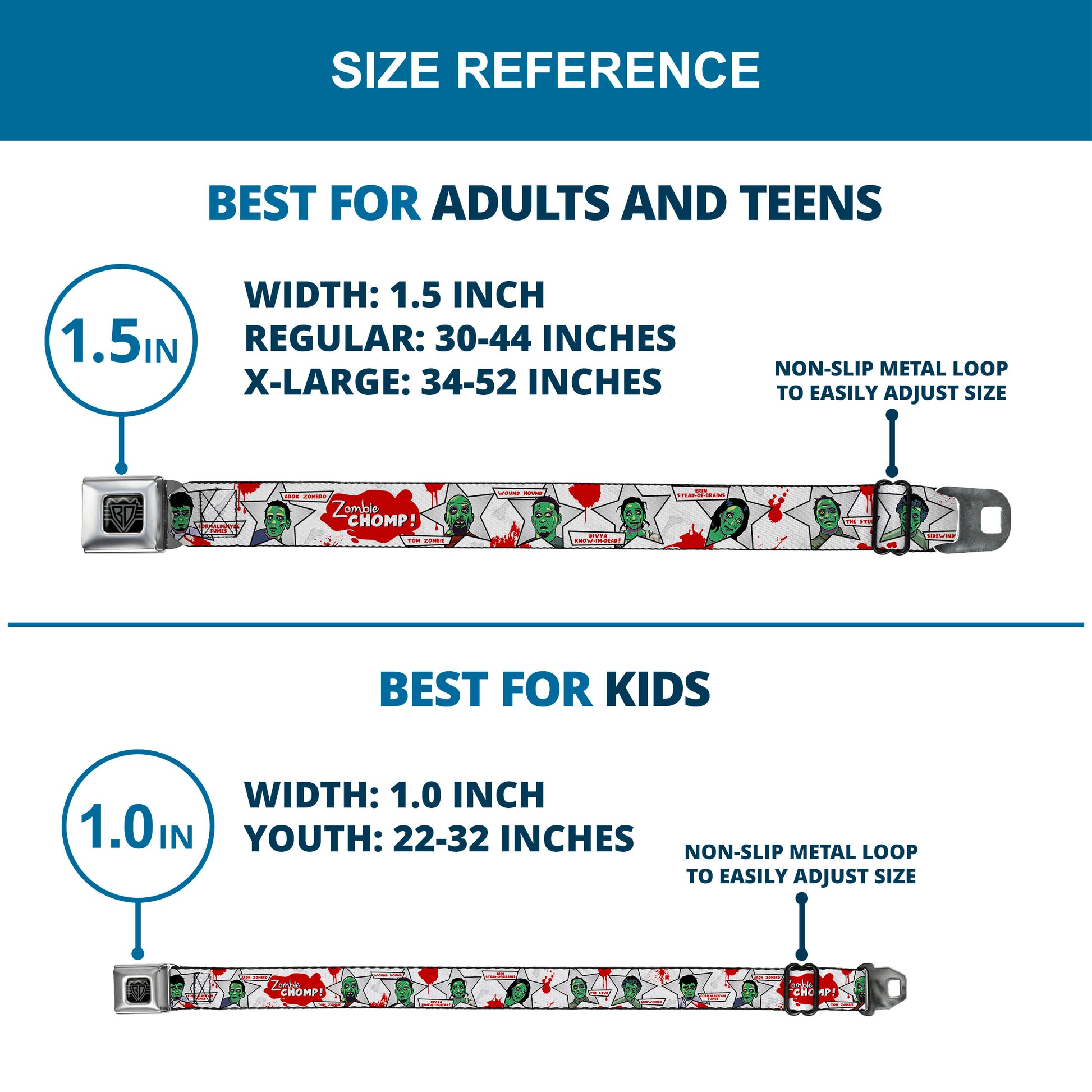 BD Wings Logo CLOSE-UP Full Color Black Silver Seatbelt Belt - Zombie CHOMP! Webbing Seatbelt Belts Buckle-Down