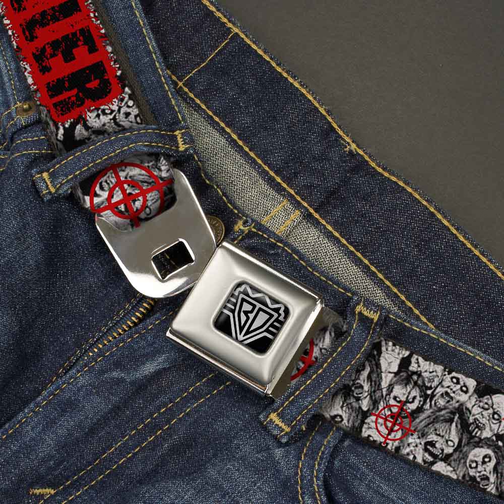 BD Wings Logo CLOSE-UP Full Color Black Silver Seatbelt Belt - ZOMBIE KILLER w/Stacked Zombies Sketch Webbing Seatbelt Belts Buckle-Down