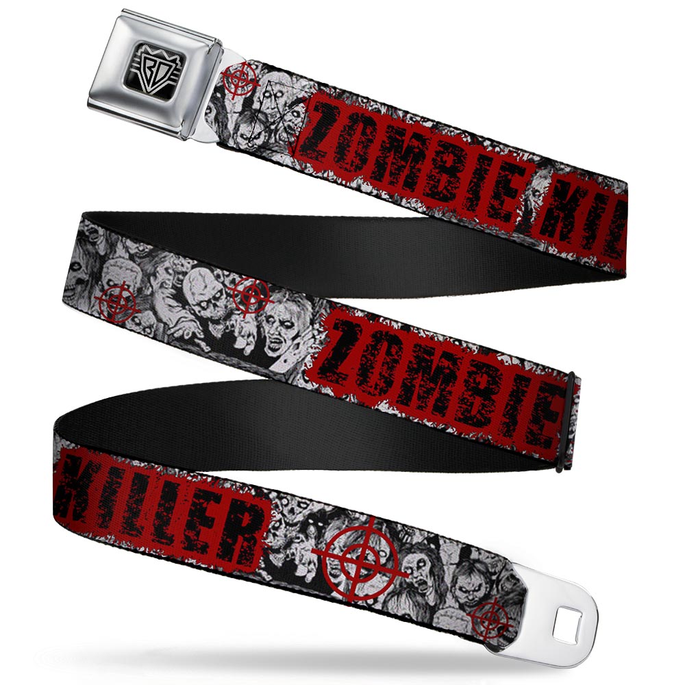 BD Wings Logo CLOSE-UP Full Color Black Silver Seatbelt Belt - ZOMBIE KILLER w/Stacked Zombies Sketch Webbing Seatbelt Belts Buckle-Down