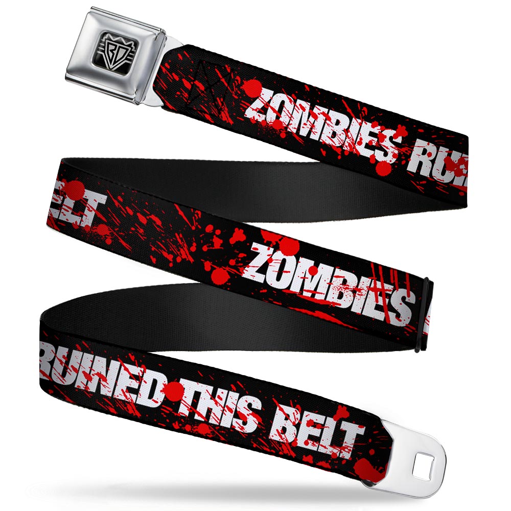 BD Wings Logo CLOSE-UP Full Color Black Silver Seatbelt Belt - ZOMBIES RUINED THIS BELT Black/White/Red Splatter Webbing Seatbelt Belts Buckle-Down