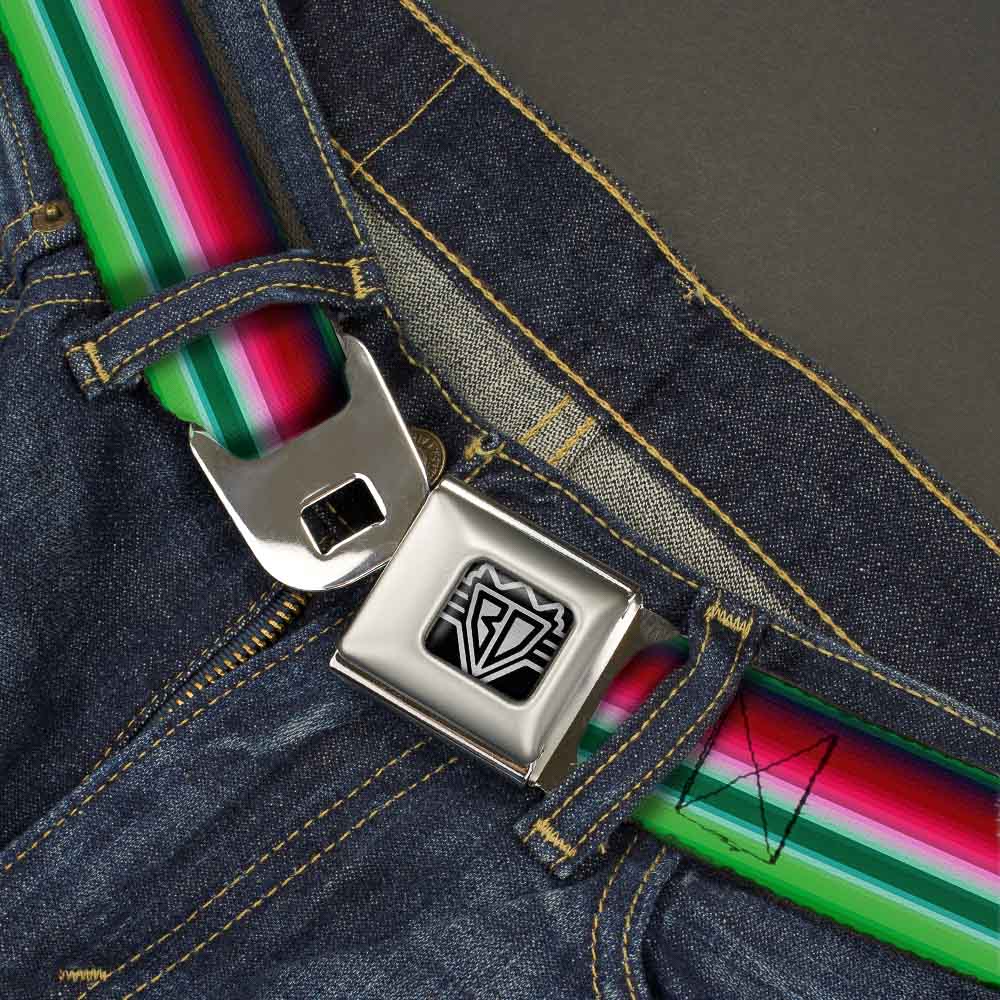 BD Wings Logo CLOSE-UP Full Color Black Silver Seatbelt Belt - Zarape1 Horizontal Red/White/Green Webbing Seatbelt Belts Buckle-Down