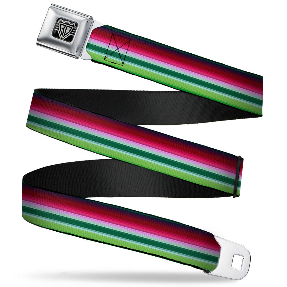 BD Wings Logo CLOSE-UP Full Color Black Silver Seatbelt Belt - Zarape1 Horizontal Red/White/Green Webbing Seatbelt Belts Buckle-Down