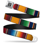 BD Wings Logo CLOSE-UP Full Color Black Silver Seatbelt Belt - Zarape2 Vertical Multi Color Stripe Webbing Seatbelt Belts Buckle-Down