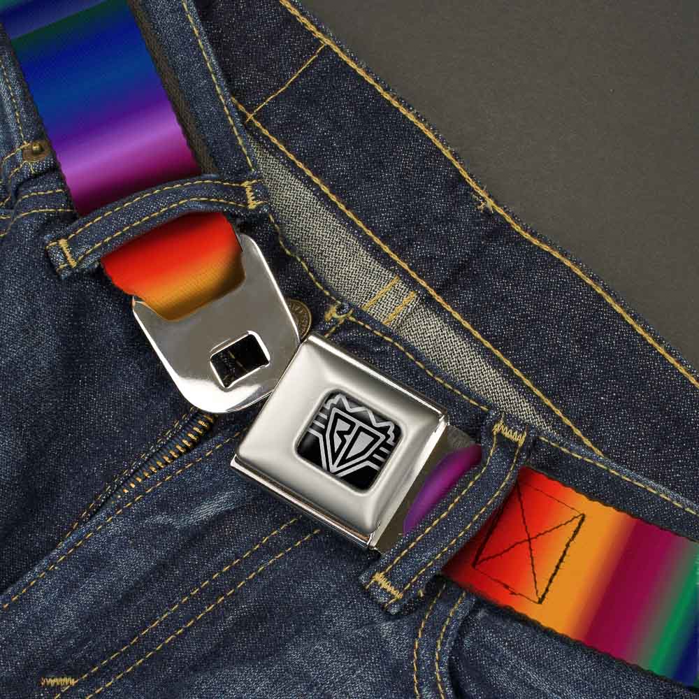 BD Wings Logo CLOSE-UP Full Color Black Silver Seatbelt Belt - Zarape3 Vertical Multi Color Fade Webbing Seatbelt Belts Buckle-Down