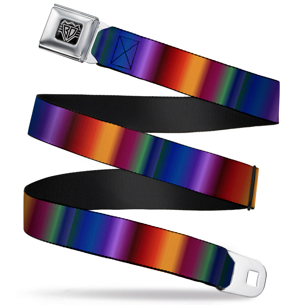 BD Wings Logo CLOSE-UP Full Color Black Silver Seatbelt Belt - Zarape3 Vertical Multi Color Fade Webbing Seatbelt Belts Buckle-Down