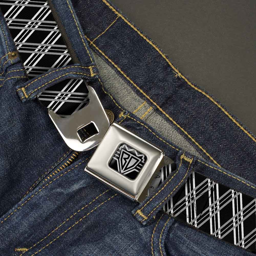 BD Wings Logo CLOSE-UP Full Color Black Silver Seatbelt Belt - Zig Zag Black/Gray/White Webbing Seatbelt Belts Buckle-Down
