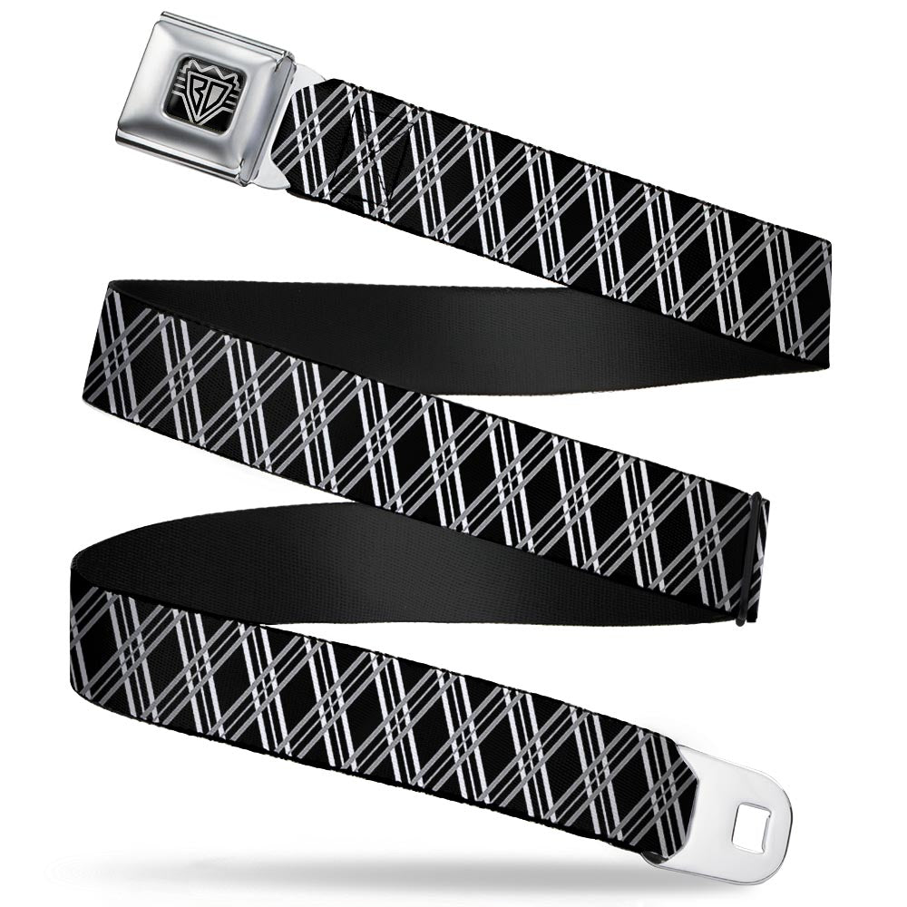 BD Wings Logo CLOSE-UP Full Color Black Silver Seatbelt Belt - Zig Zag Black/Gray/White Webbing Seatbelt Belts Buckle-Down